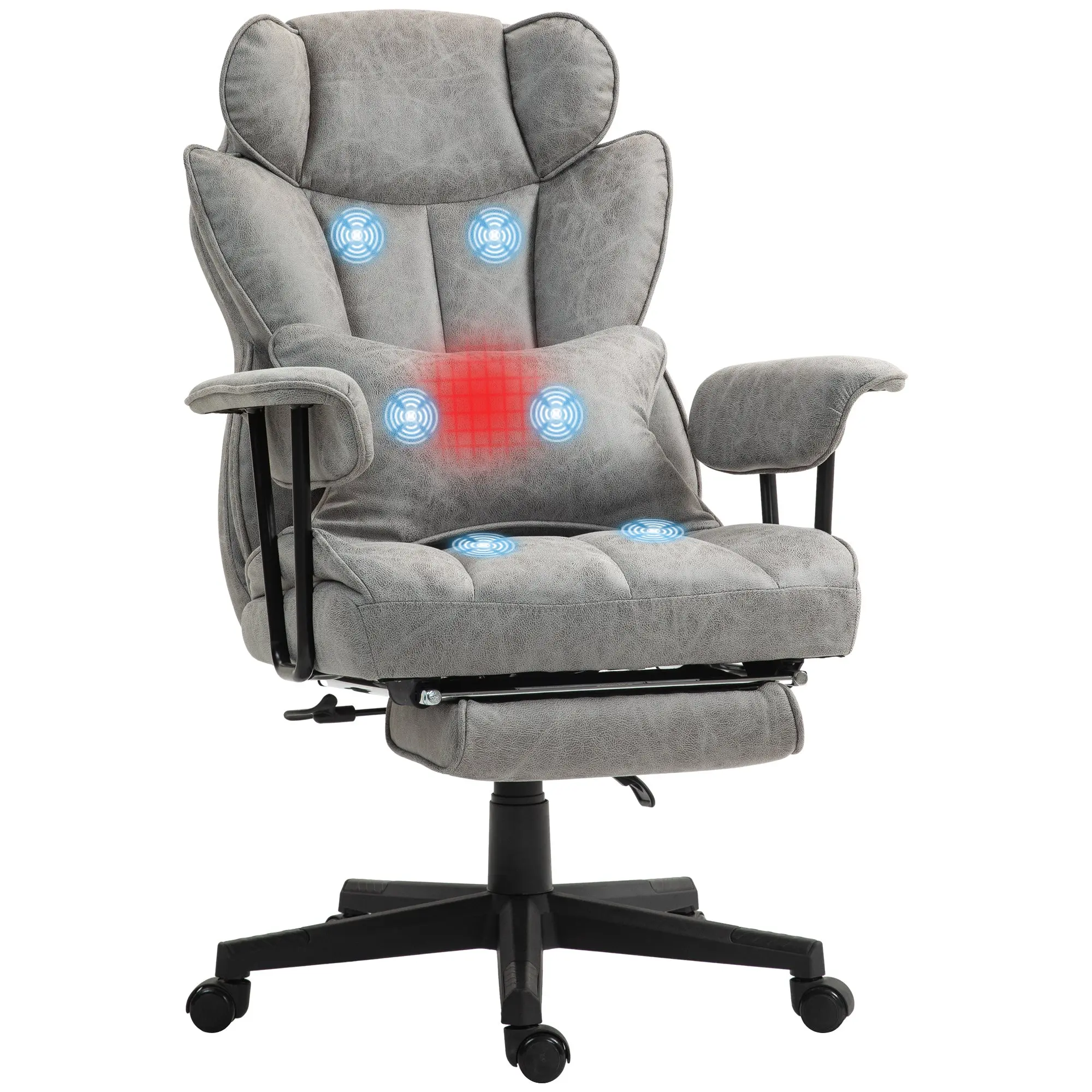 Big and Tall Massage Office Chair with Footrest, Lumbar Support & Reclining, Gray