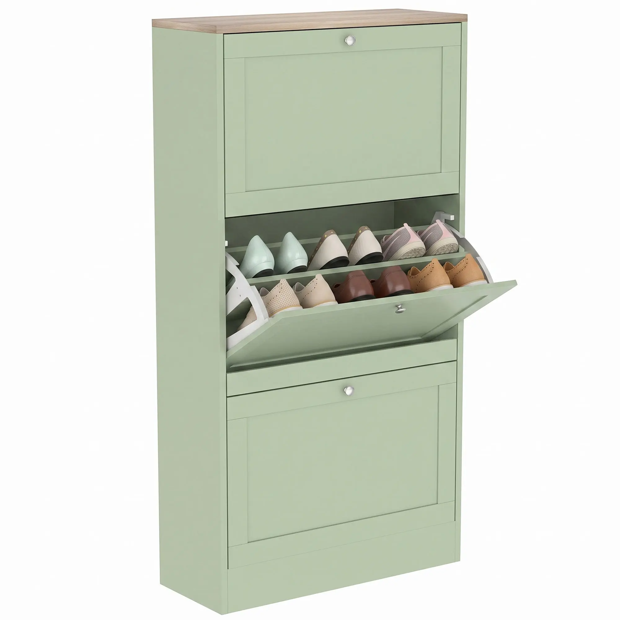 Modern Shoe Cabinet with 3 Flip Drawers, Adjustable Shelves for 12-18 Pairs, Green