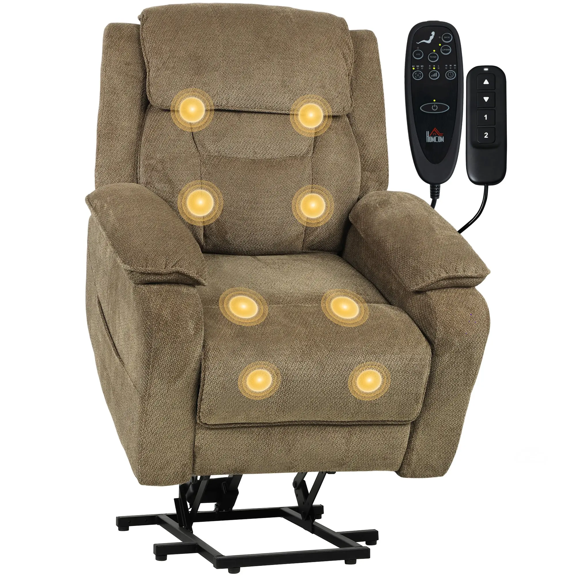 Power Lift Recliner Chair for Elderly with Massage, Electric Recliner with Side Pockets, Brown