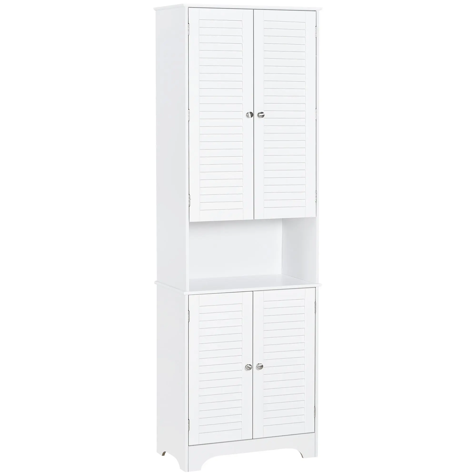 Tall Narrow Bathroom Storage Cabinet w/ Doors & Shelf, Freestanding Linen Cabinet, White