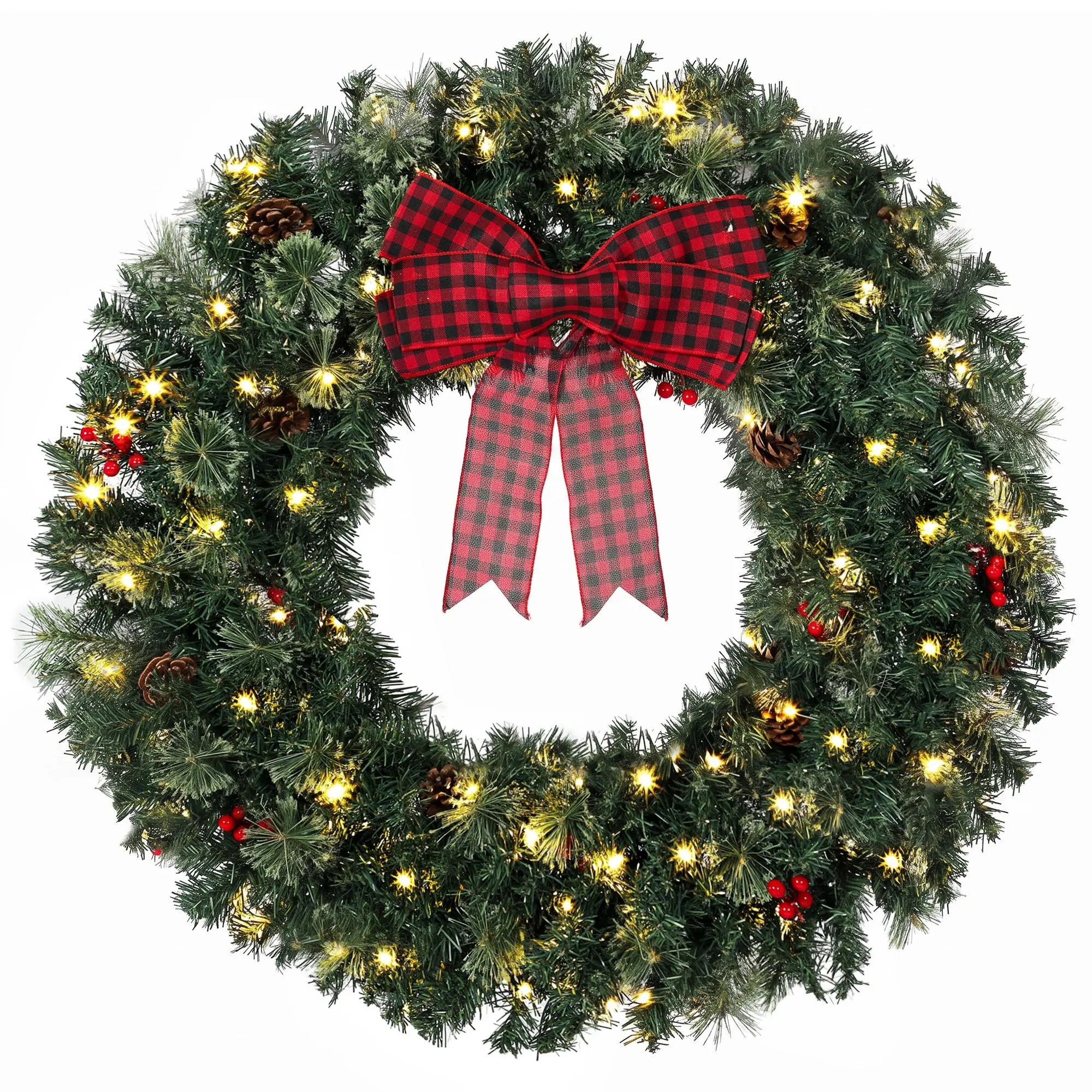 36" Pre-Lit Crestwood Spruce Christmas Wreath with Bow, 100 LEDs, 8 Modes, Green
