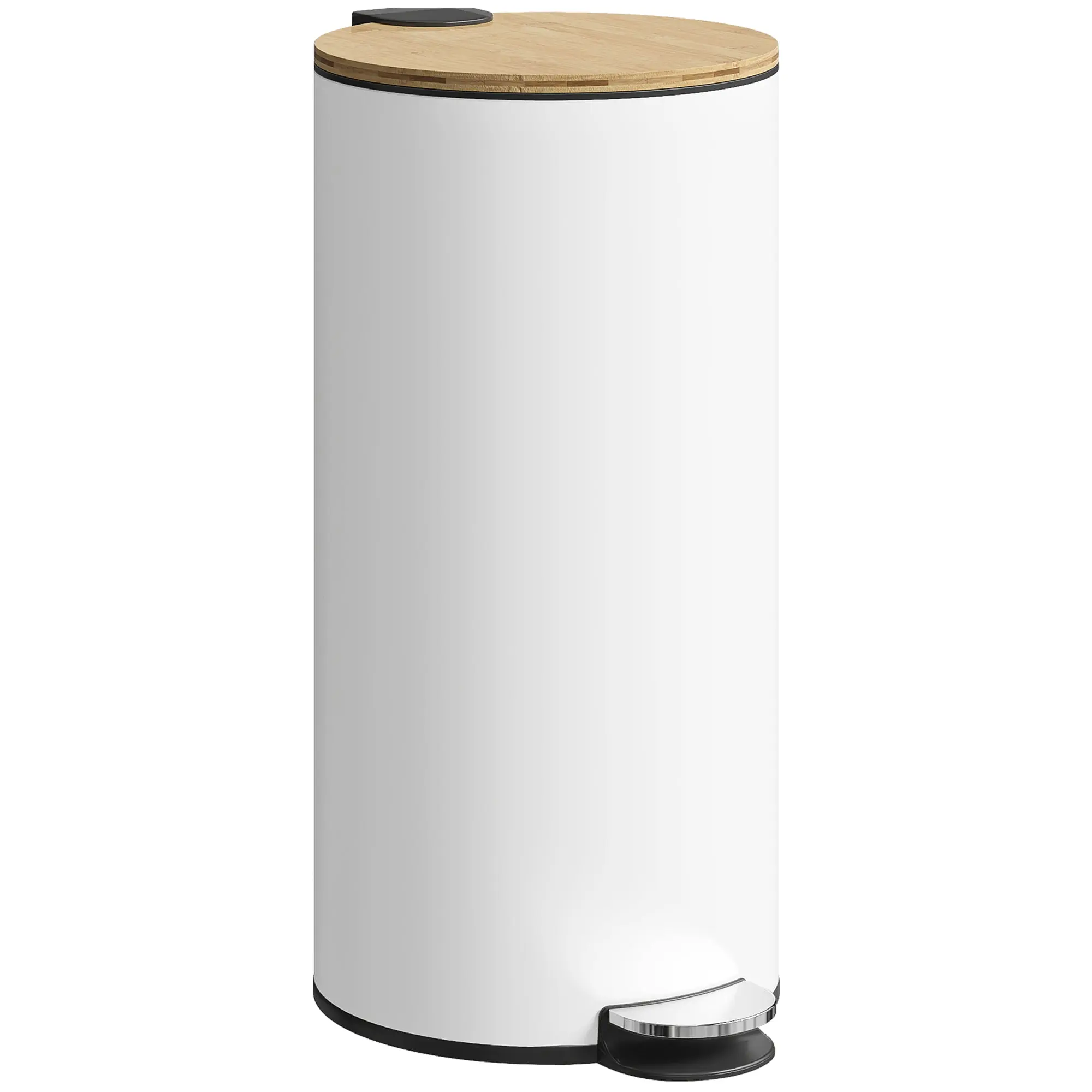 30L Pedal Bin with Soft-Close Lid, Stay-Open, Inner Bucket, White and Natural