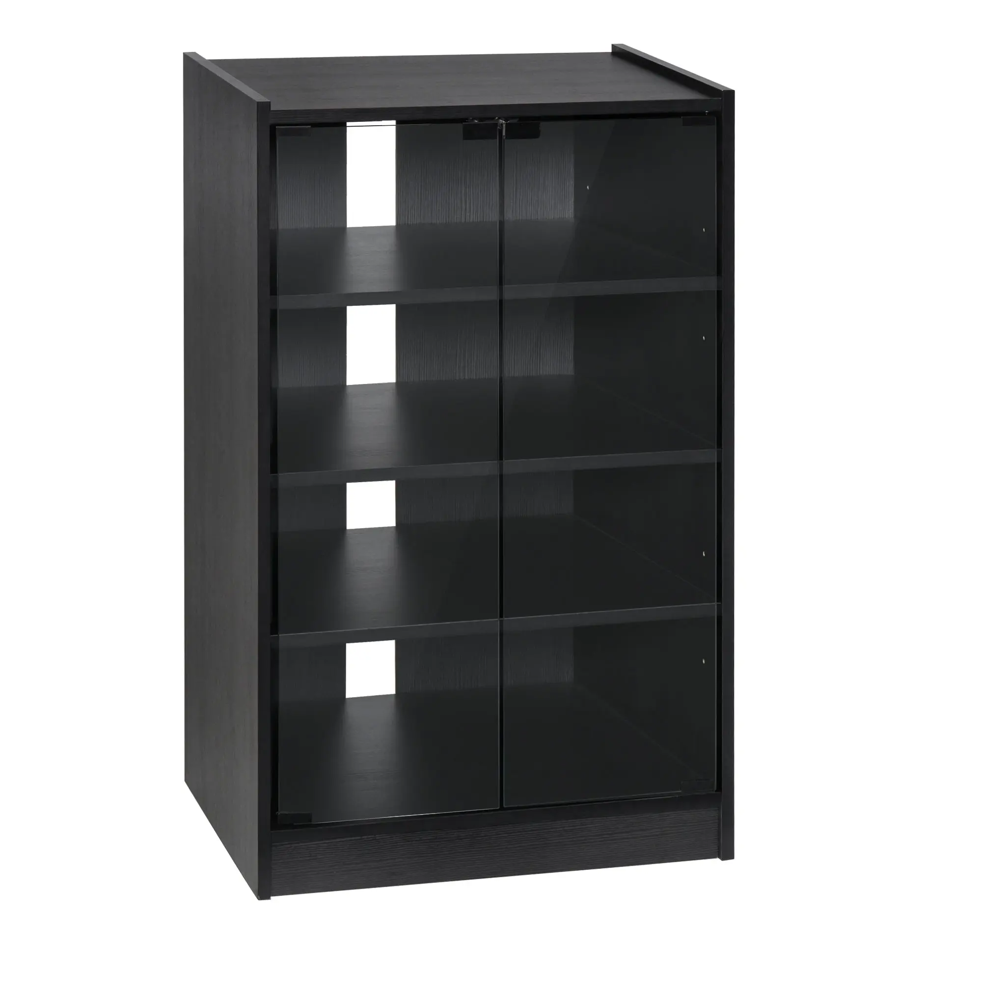 5-Tier Media Storage Cabinet with 3 Adjustable Shelves & Tempered Doors, Distressed Black