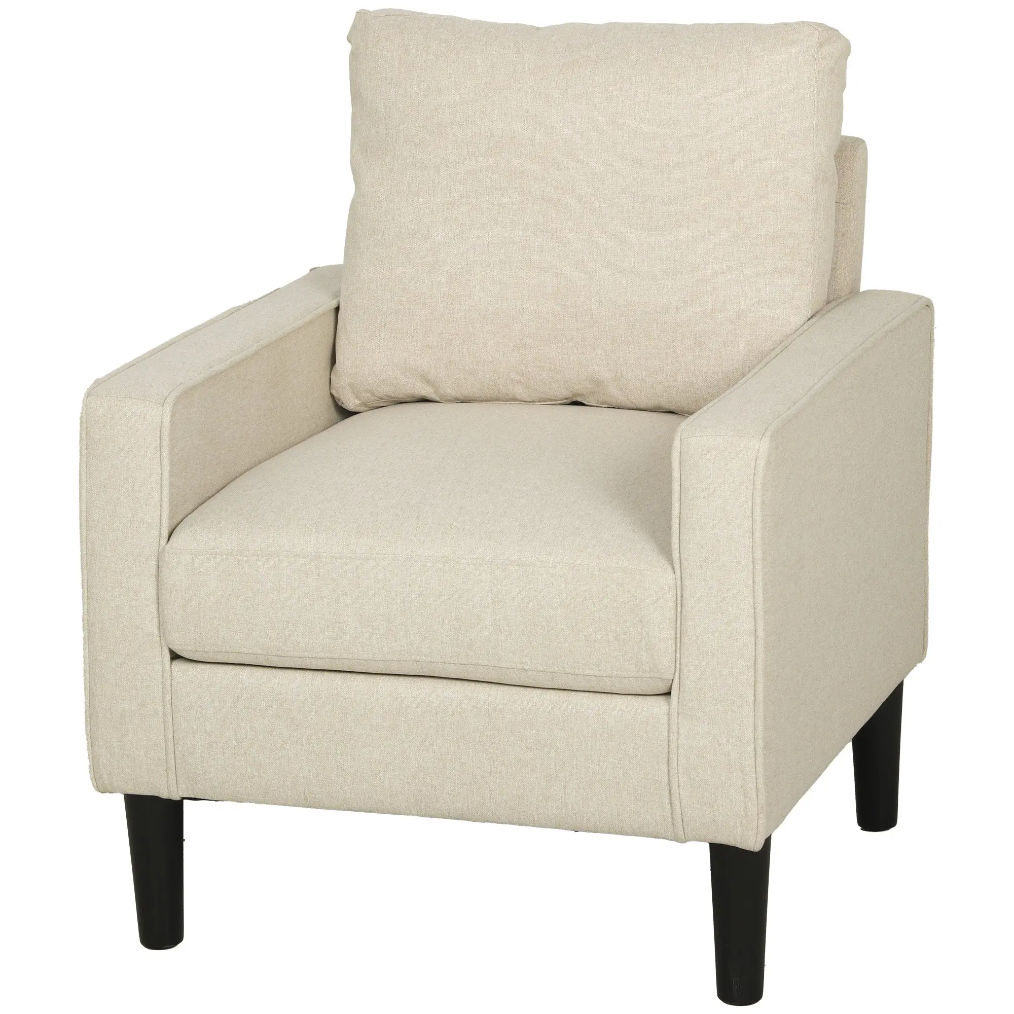 Linen Accent Armchair with Removable Pillow & Spring Cushion, Cream