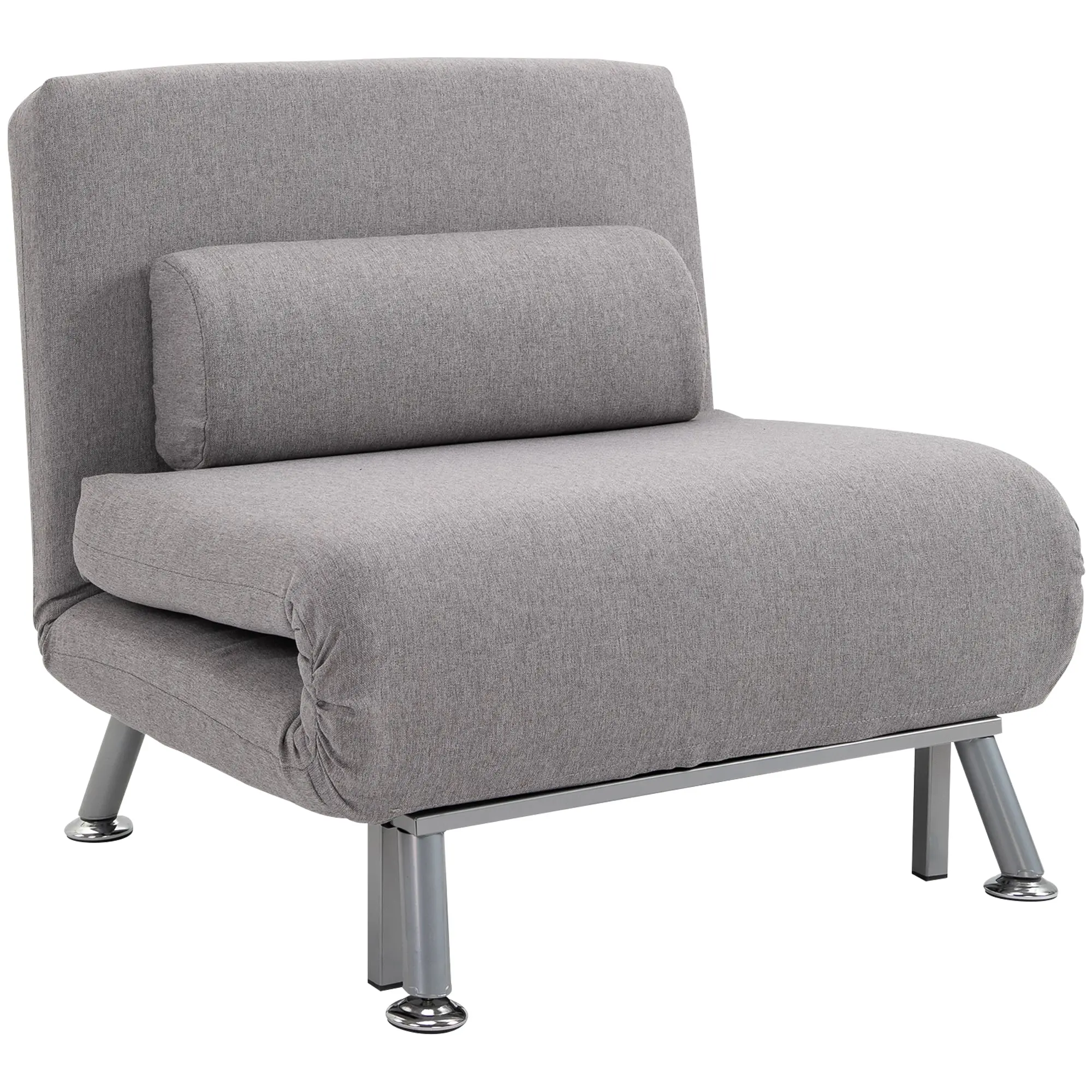 Linen Single Chair Bed, 3-in-1 Convertible Sleeper Chair with Adjustable Backrest, Medium Grey
