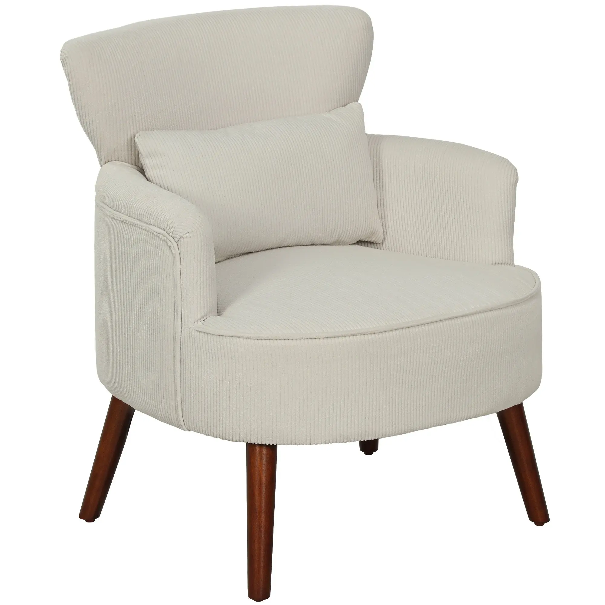 Modern Upholstered Armchair with Seat Cushion & Non-Slip Pads, Cream White