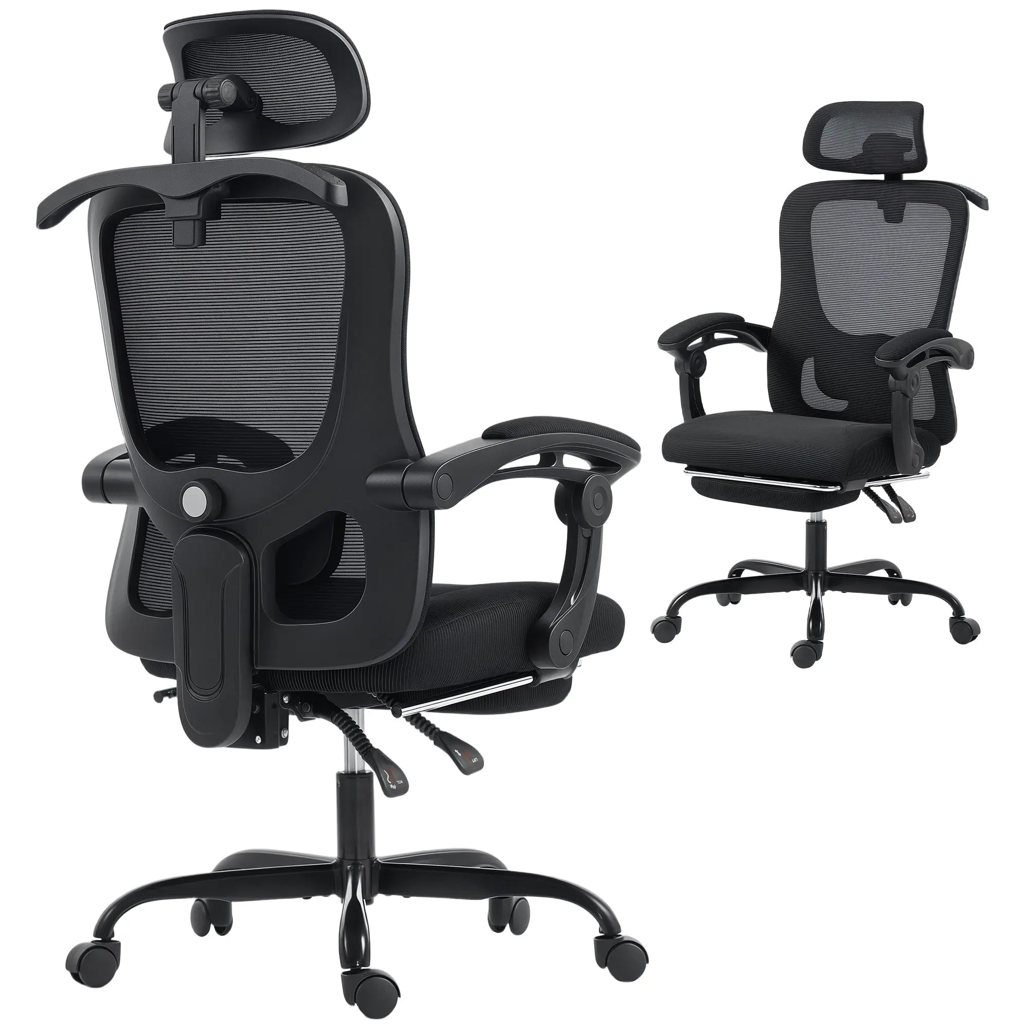 Ergonomic Mesh Office Chair with Footrest & Adjustable Support, Black