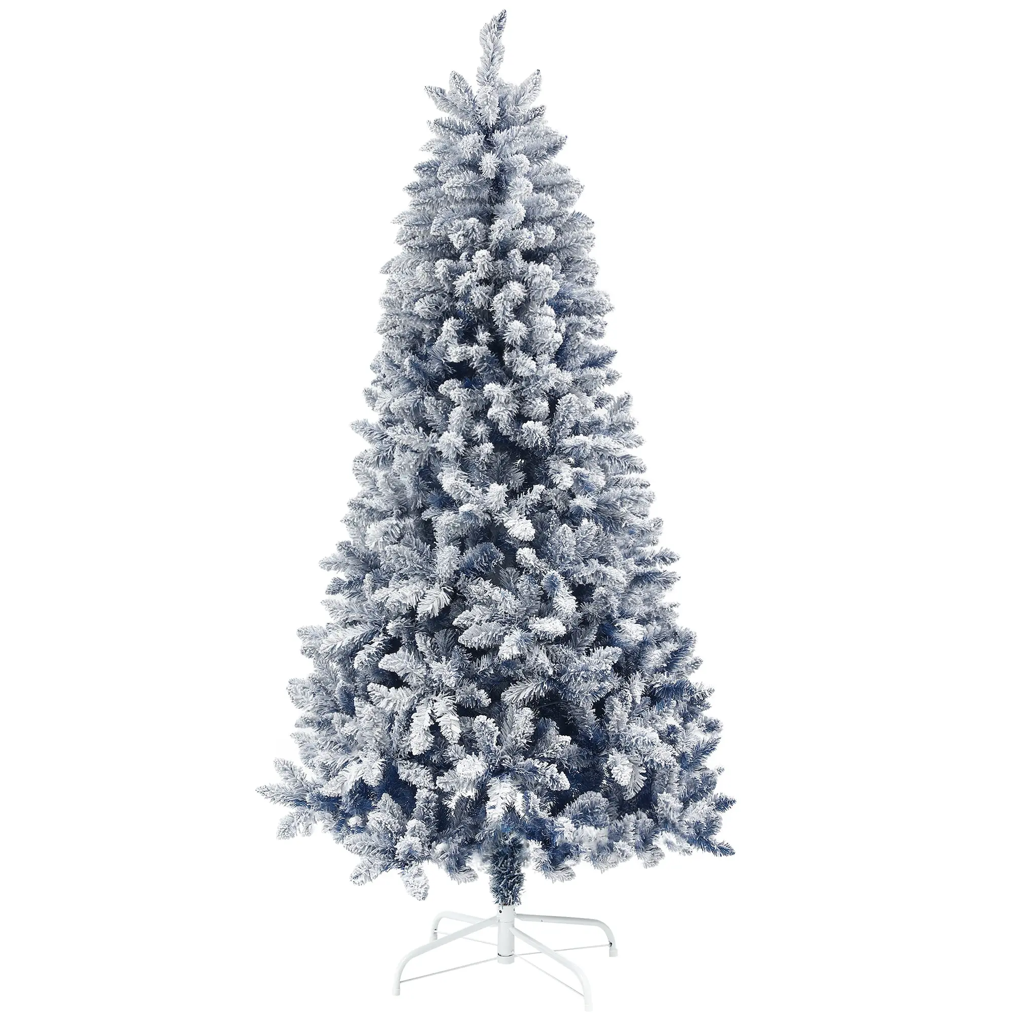 6ft Flocked Artificial Christmas Tree with 700 Snow Frosted Tips, Snowy Hinged Xmas Tree, Blue