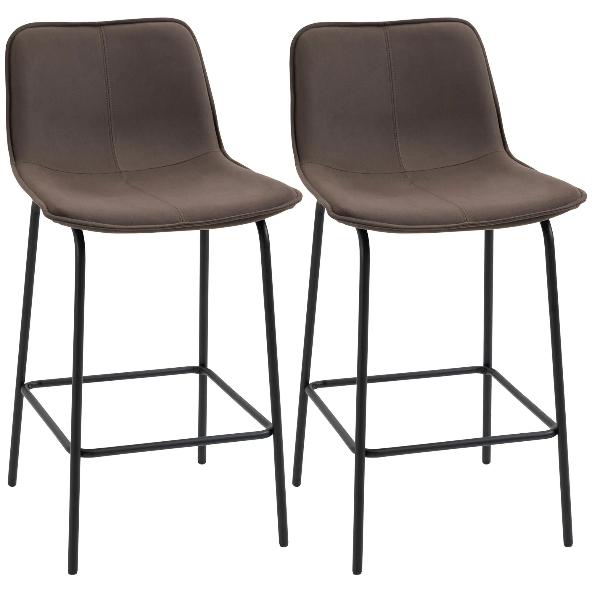 Set of 2 Upholstered 26" Bar Stools with Steel Legs, Coffee