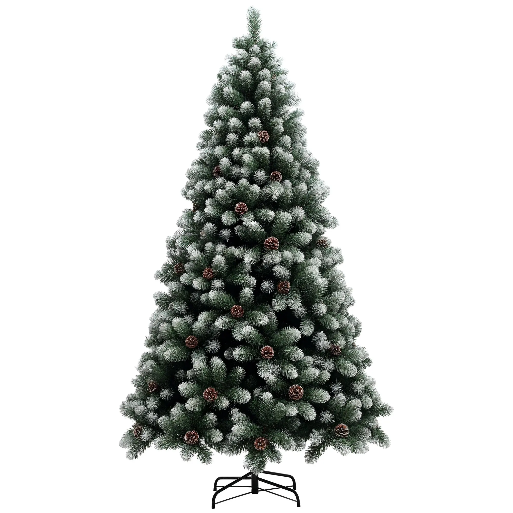 7ft Artificial Pine Christmas Tree, 1152 Tips, Steel Base & Pinecones, Green