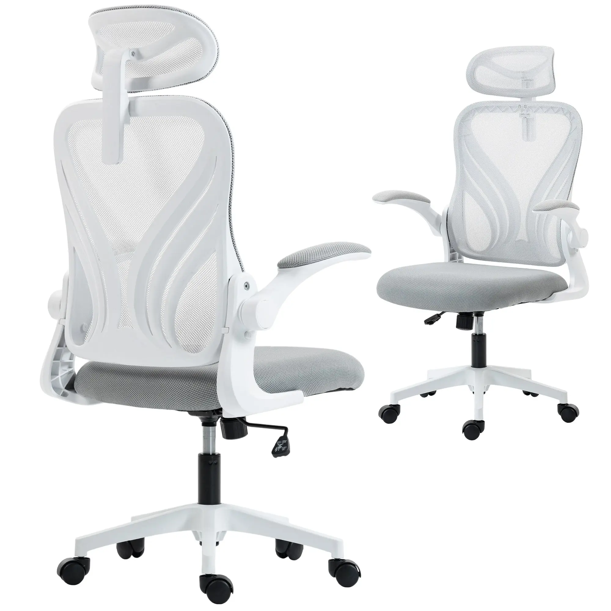 Ergonomic Office Chair, High Back Mesh Desk Chair with Foldable Backrest, 2D Headrest, Flip-up Armrest, Lumbar Support, Tilt Function, Swivel Wheels for Home Office, Light Grey