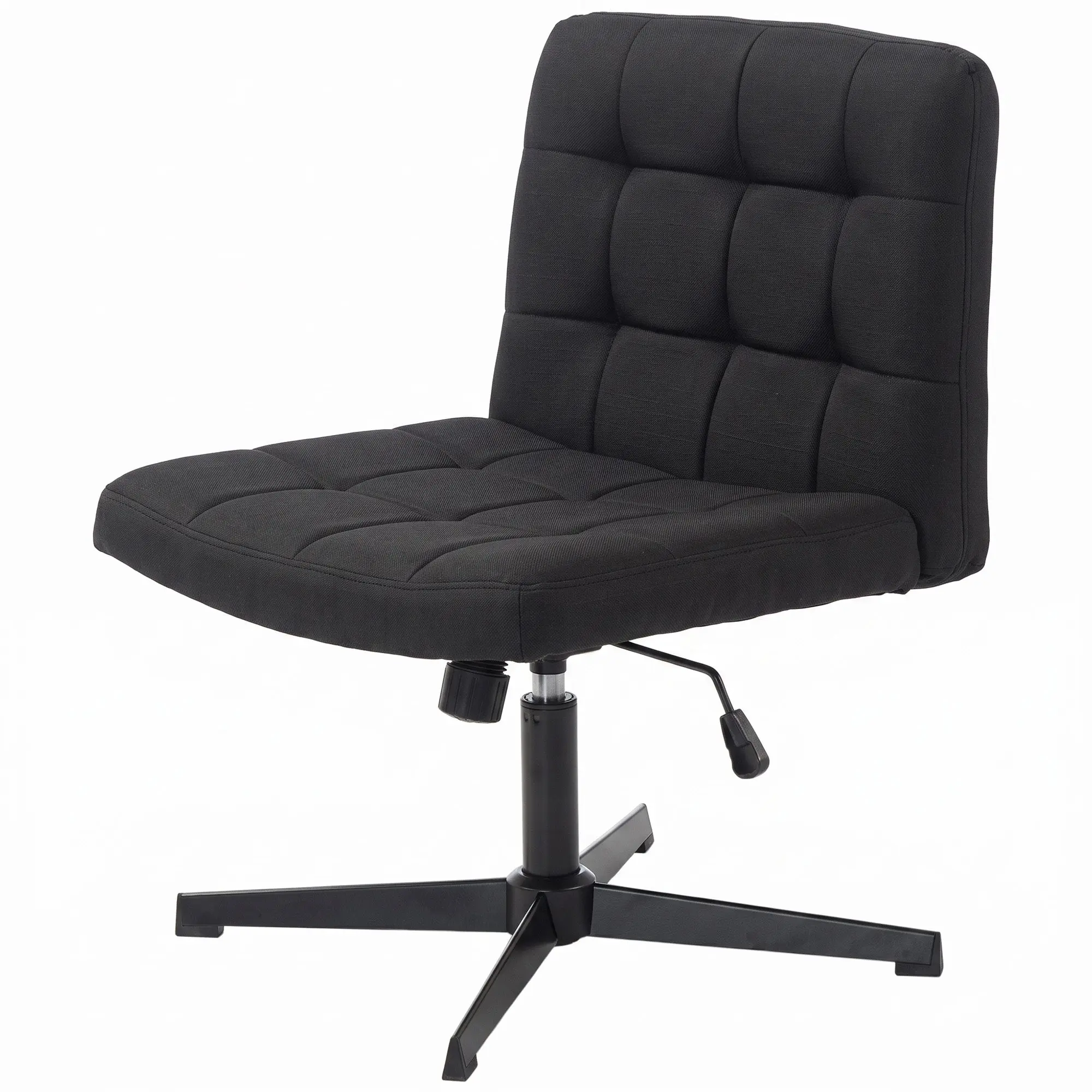 Armless Linen Office Chair with Crossed Legs, Wide Seat, Swivel & Rocking, Black