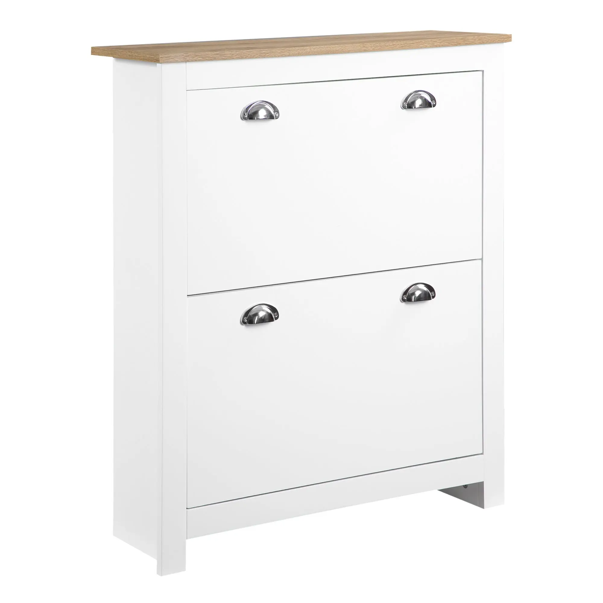 Slim Shoe Organizer Cabinet with 2 Flip Drawers for 12 Pairs for Entryway, Hallway, White