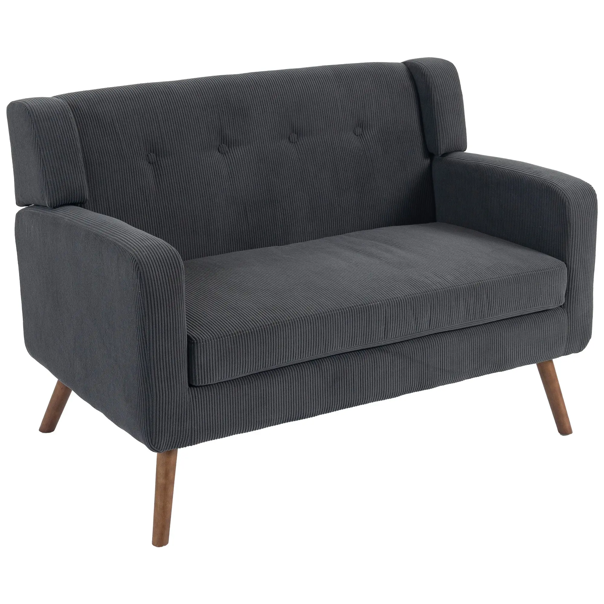 118 cm Corduroy 2-Seater Sofa with Spring Cushion, Tufted Loveseat in Dark Grey