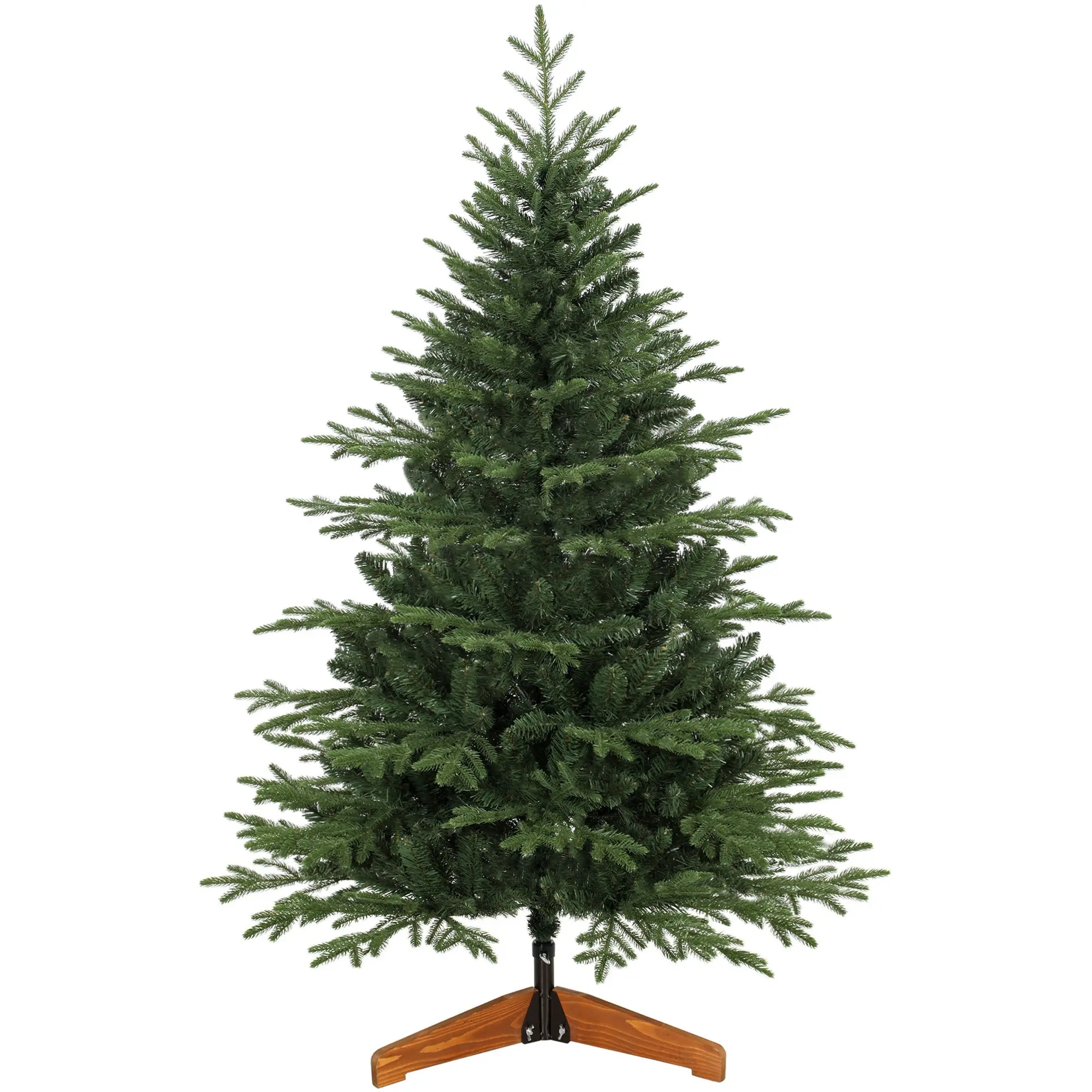 5ft Hinged Xmas Tree with 1524 PE & PVC Tips, Pine Wood Stand, Green