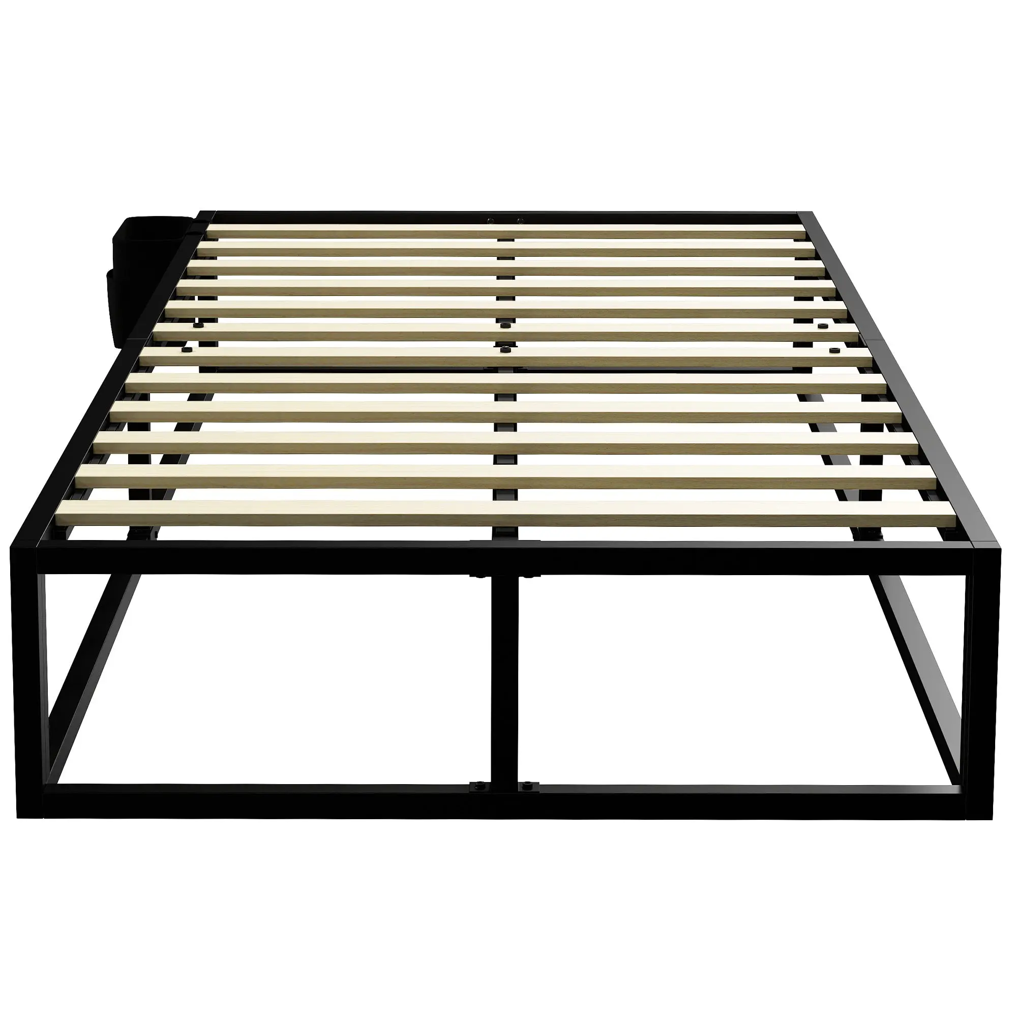 3ft Single Metal Platform Bed Frame with 12 Wood Slats and Storage Bag, Black