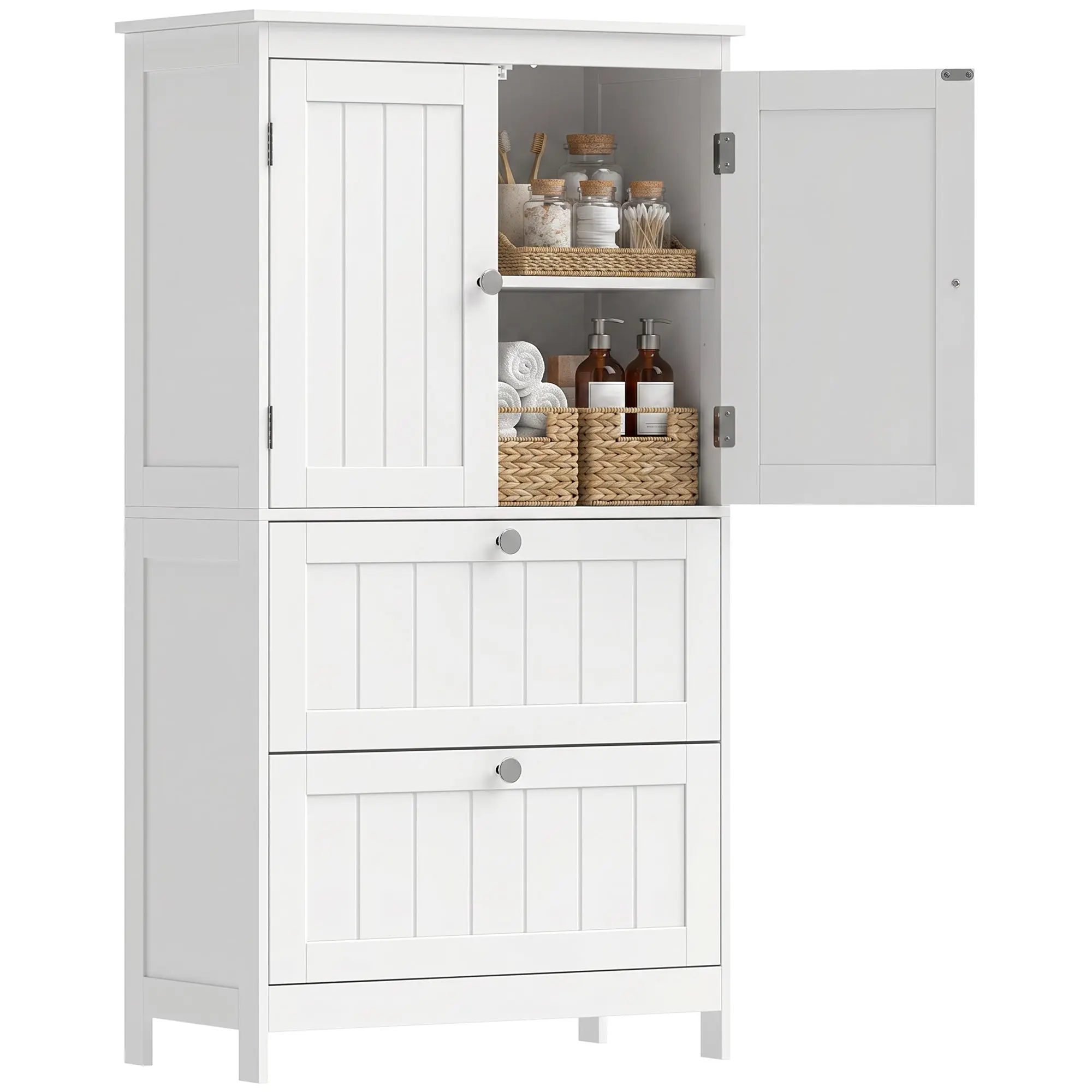 Freestanding Bathroom Storage Cabinet with 2 Drawers and Adjustable Shelf, White