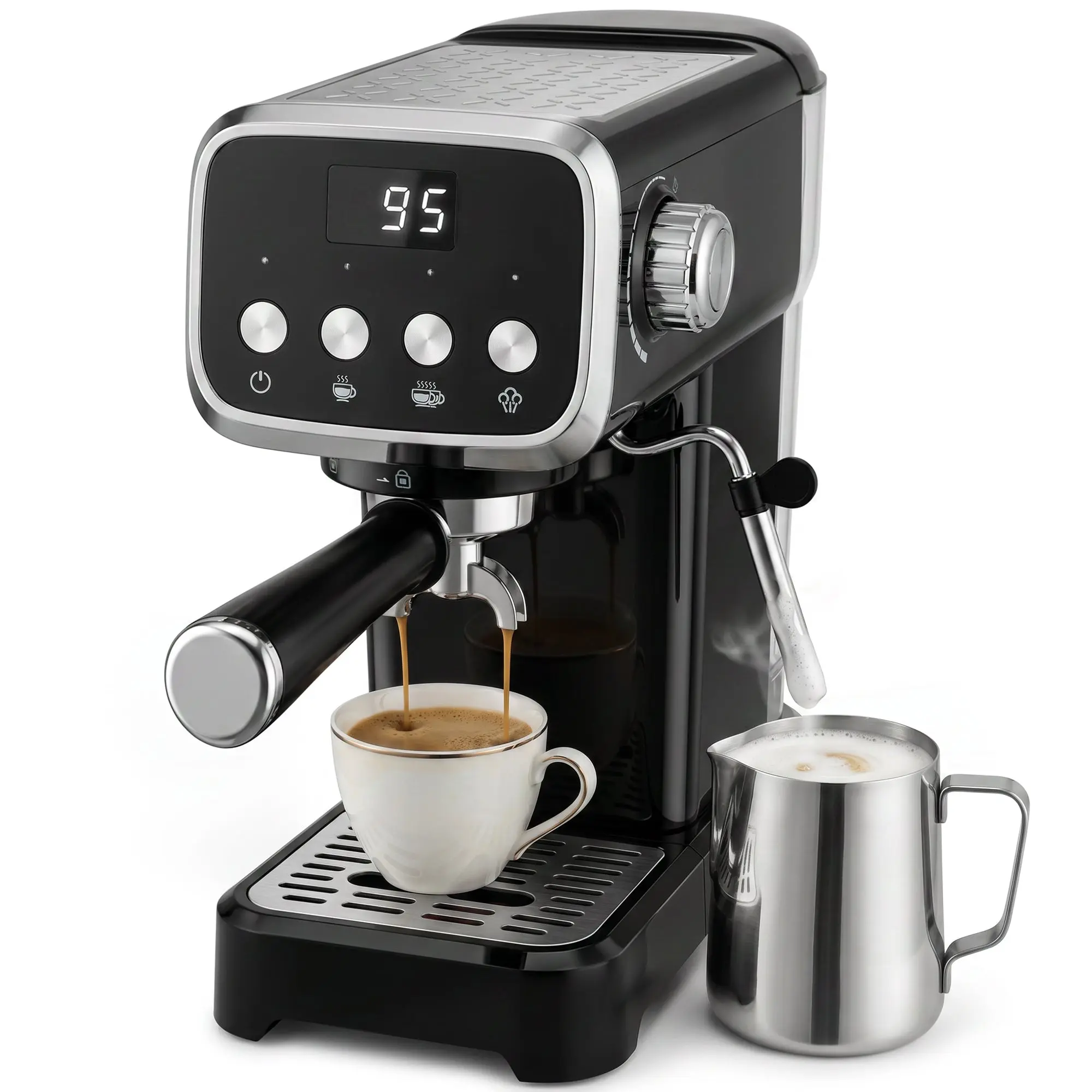 20-Bar Semi-Automatic Espresso Machine with Frother & Cup Warmer, 1.2L, Black