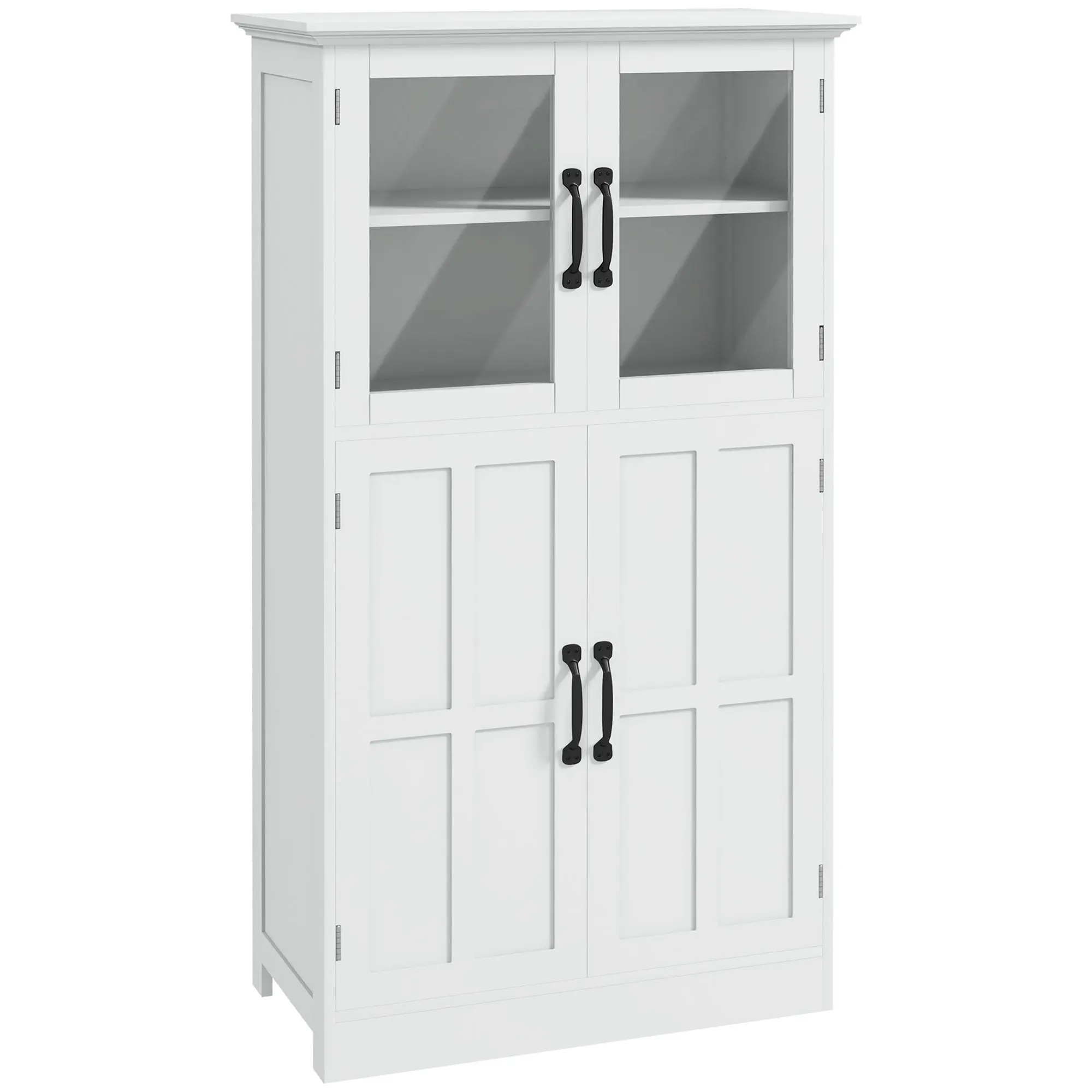 Freestanding Storage Cabinet with 4-Tier Shelving & Glass Doors, White