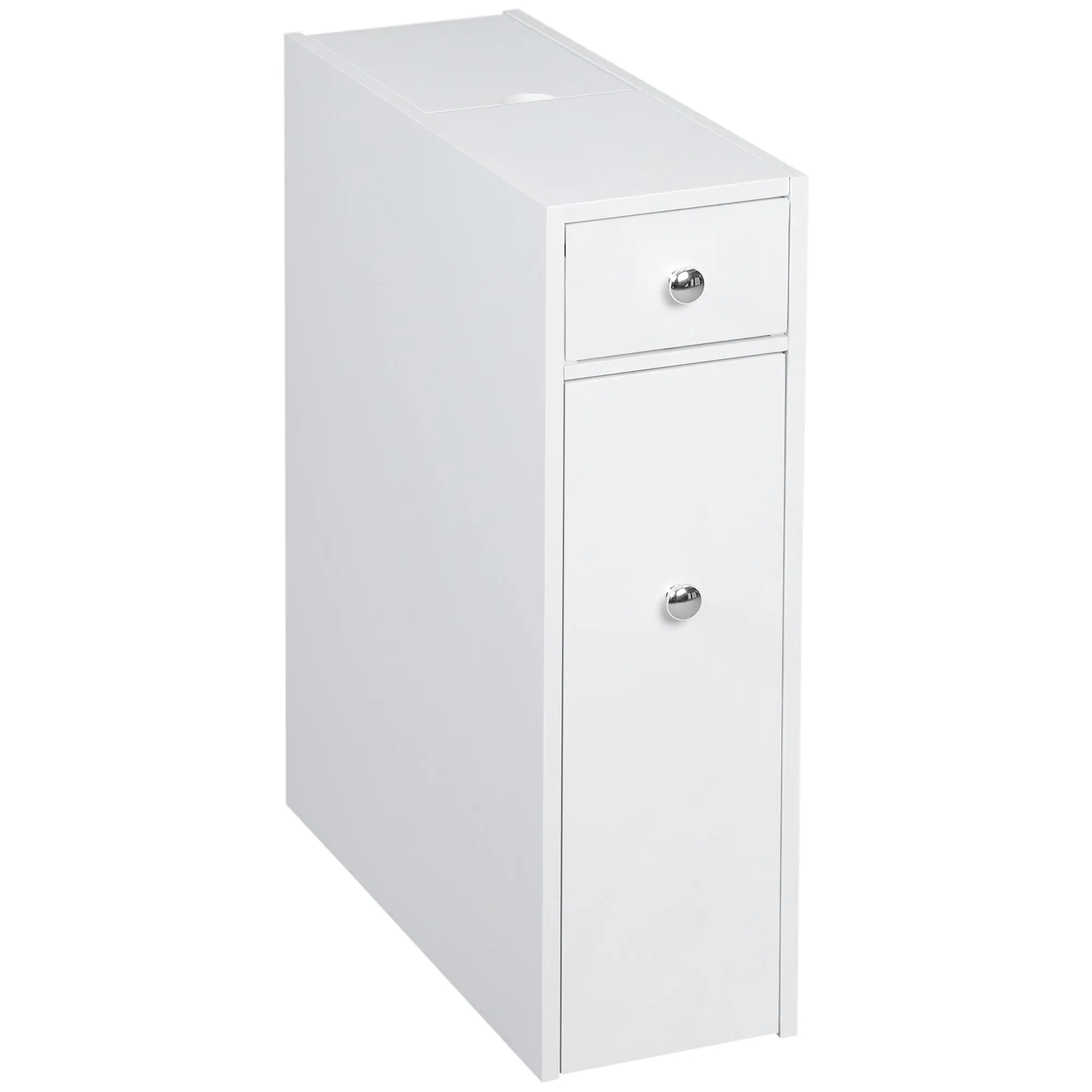 Narrow Bathroom Cabinet w/ Drawers & Hidden Storage, Slim Toilet Paper Cabinet, White