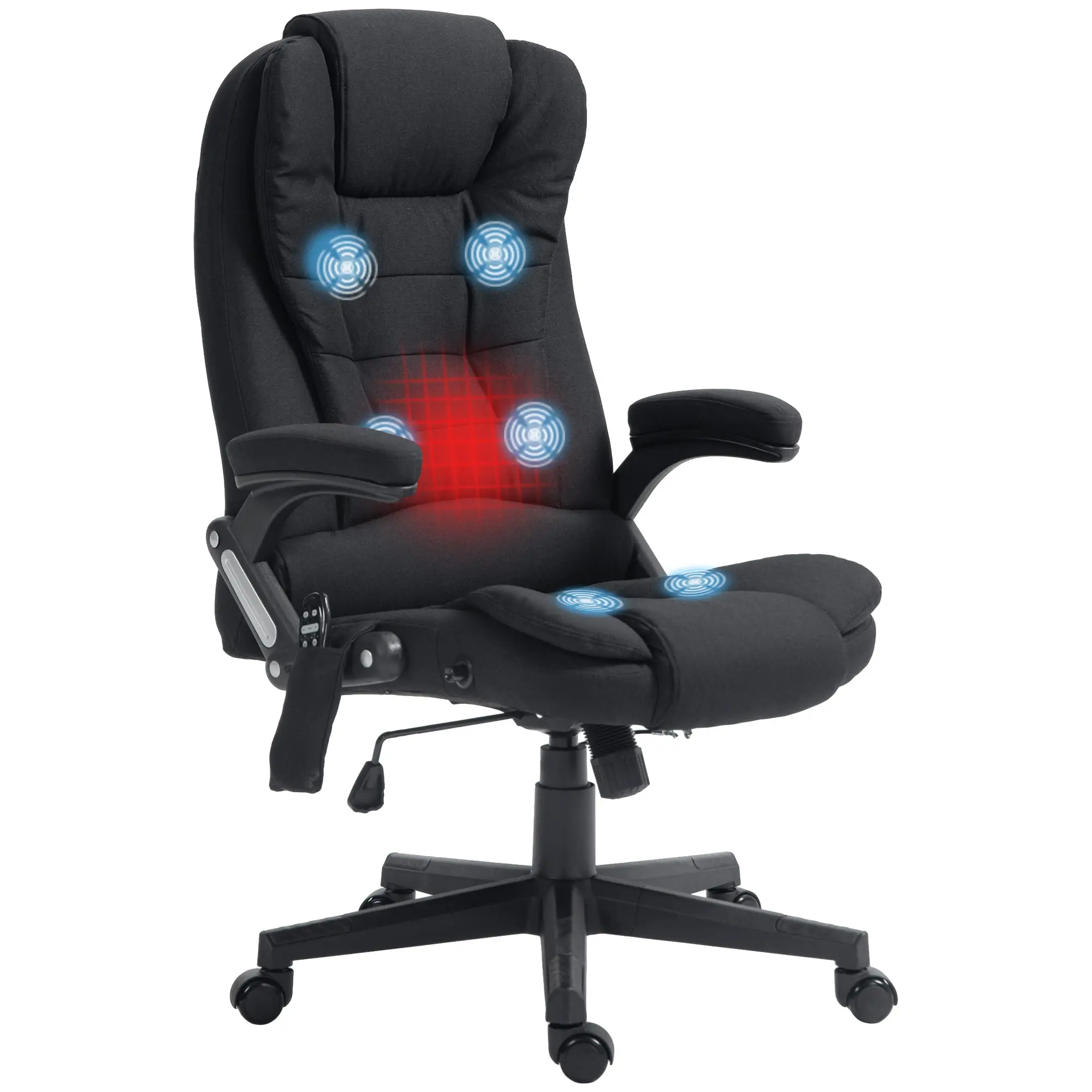 6 Points Heated Massage Office Chair, Linen High Back Executive Office Chair, Black