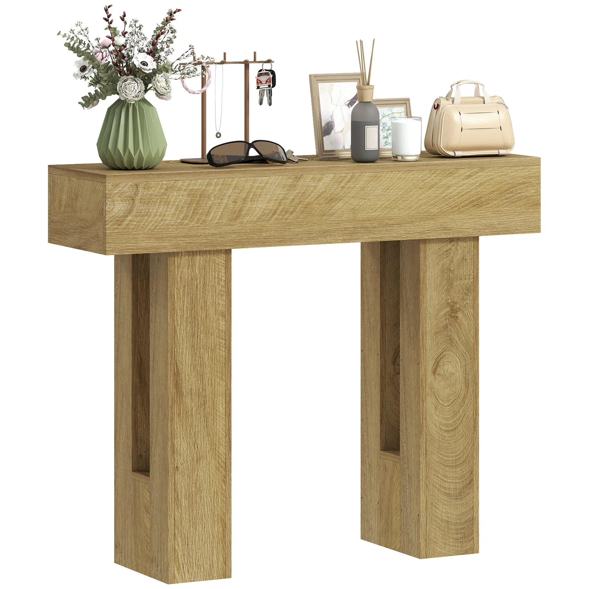 Narrow 42 in Farmhouse Console Table with Thick Top for Entryway, Hallway, Oak