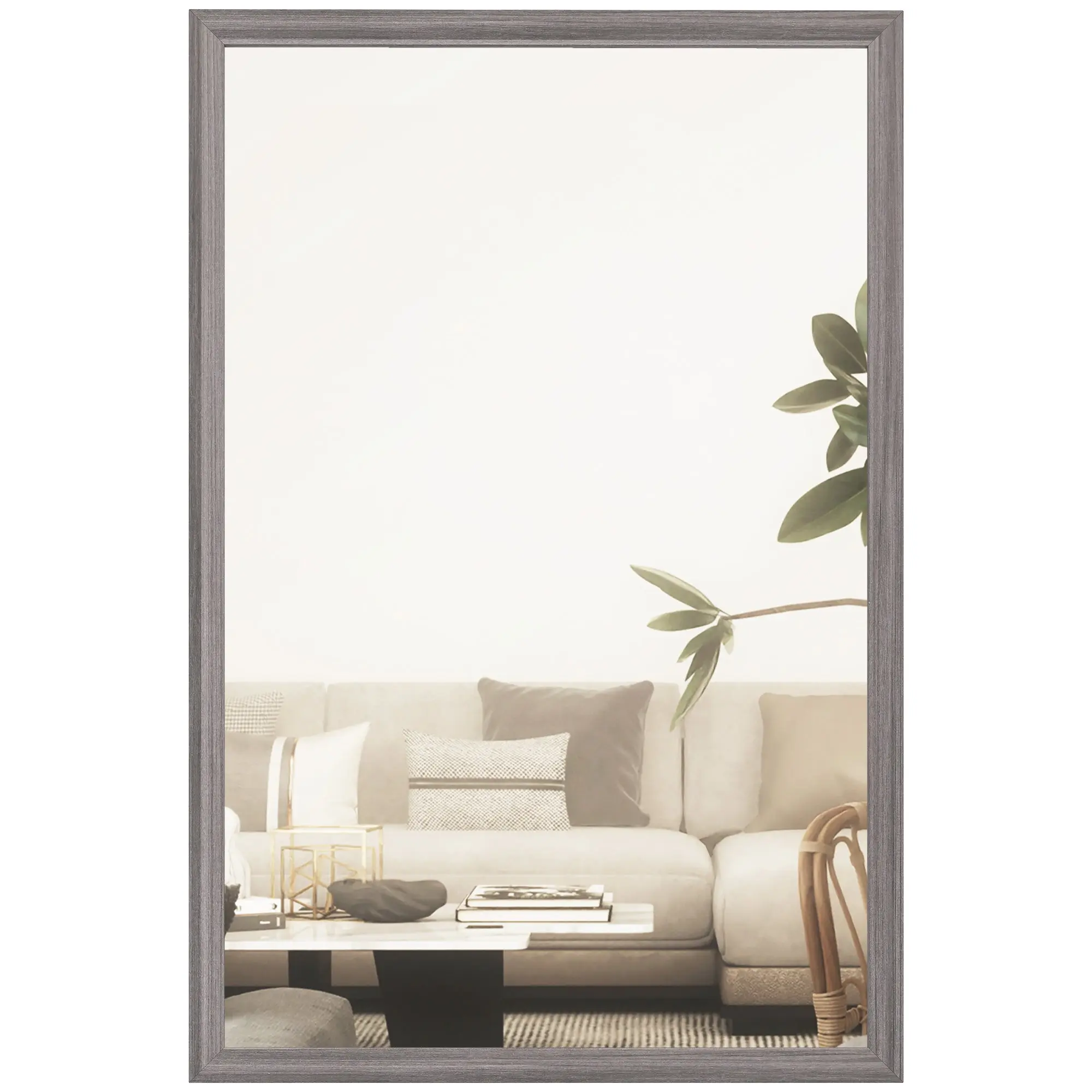 Rectangular Wall Mirror 40W x 60H cm for Bathroom, Bedroom - Grey Wood Grain