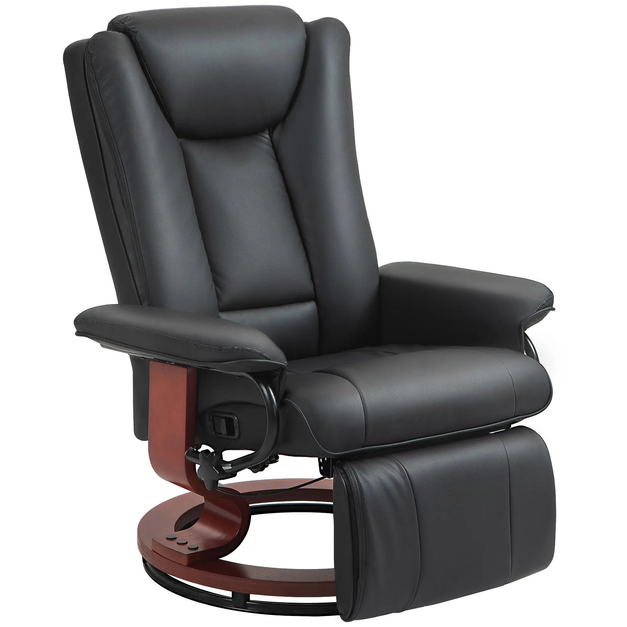 Manual Swivel Recliner with Footrest, PU Leather Chair for Living Room, Black