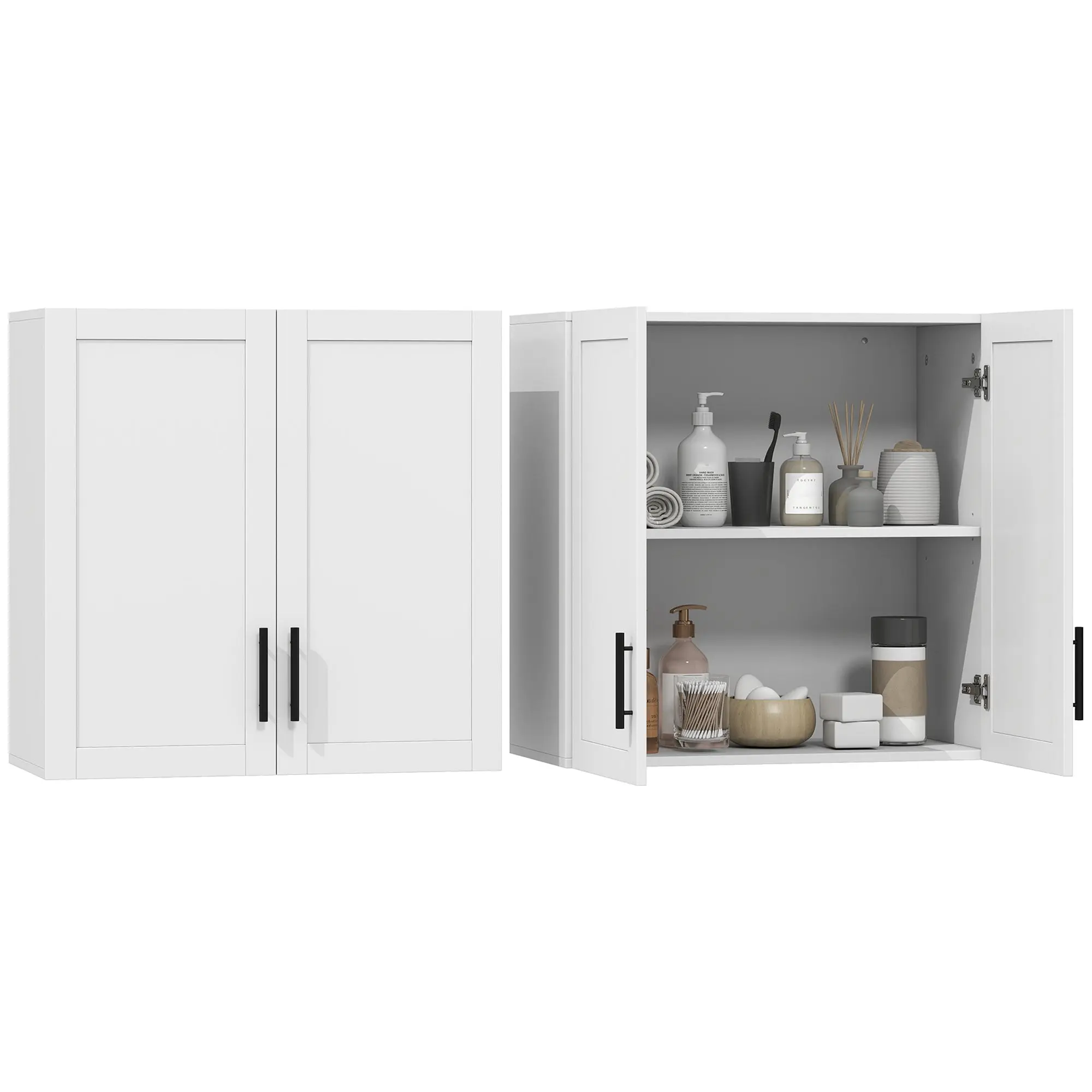 2-Piece Wall-Mounted Bathroom Cabinet with 2 Doors and Adjustable Shelf, White