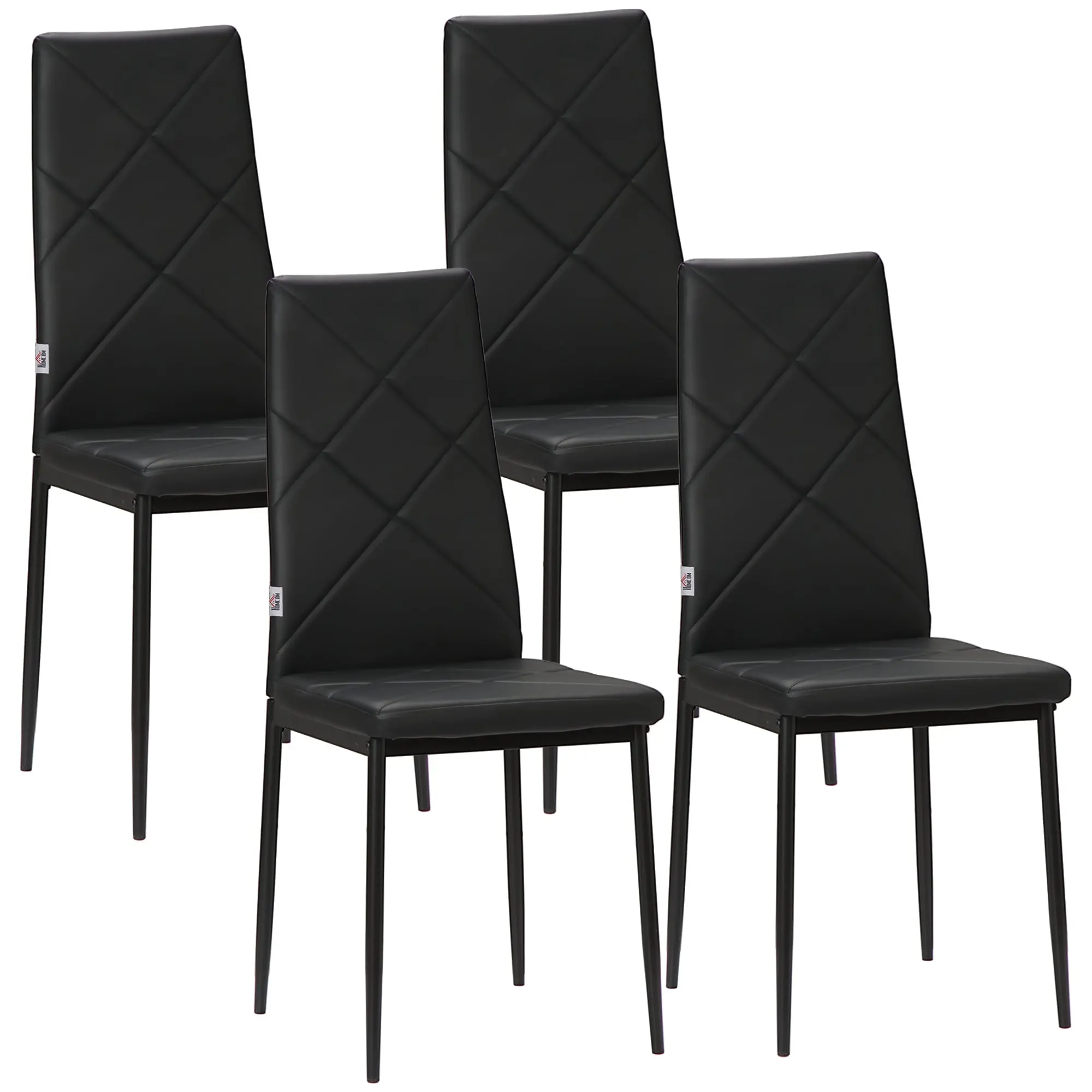 Set of 4 Modern Faux Leather Dining Chairs with Steel Legs, Black
