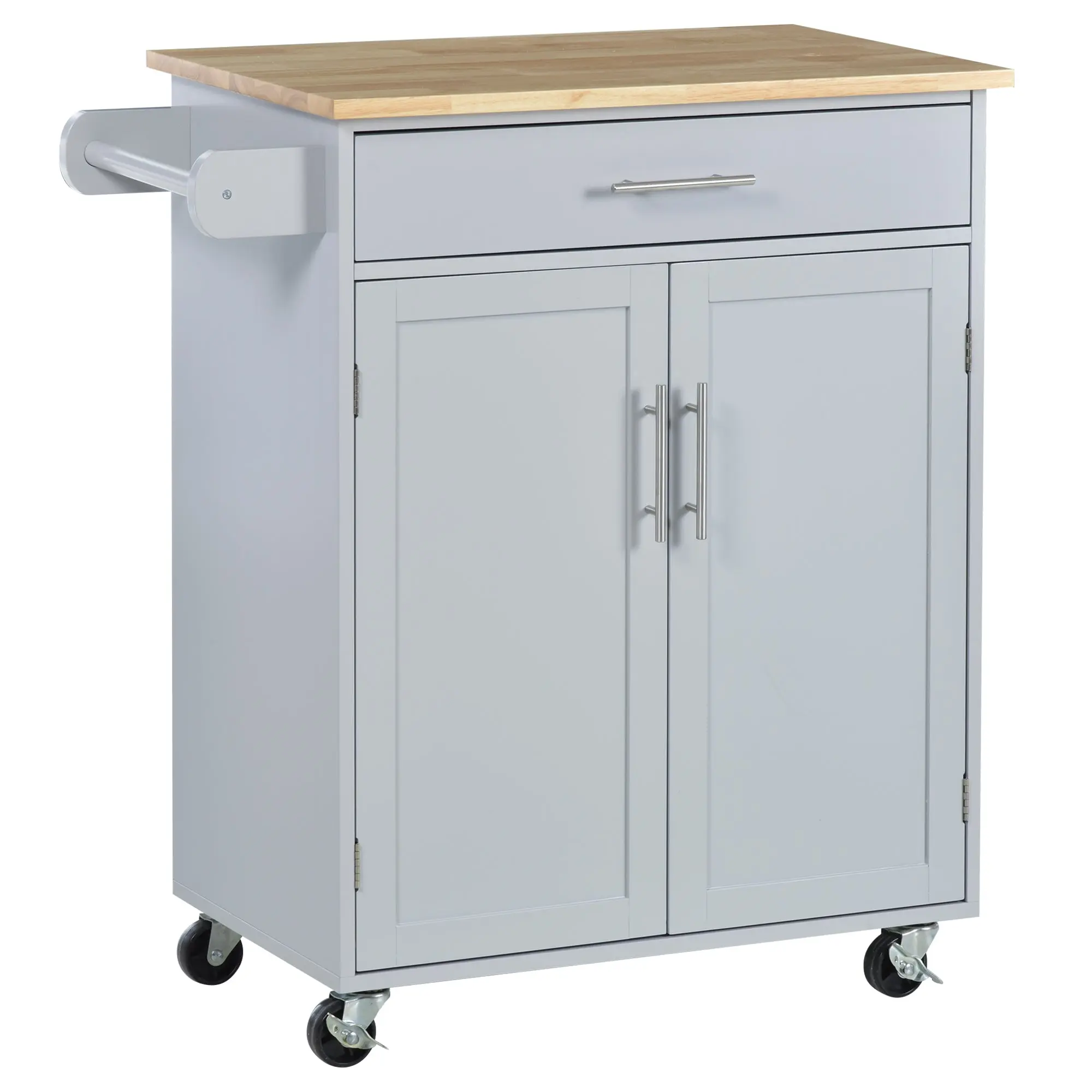 Kitchen Island Cart Rolling Trolley with Drawer Storage Cabinet & Towel Rack Gray