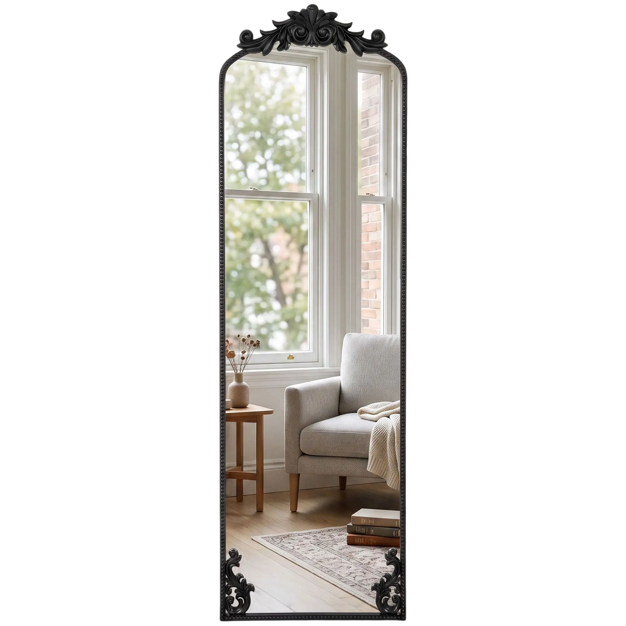 Full-length floor mirror 50 x 160 cm with baroque frame, hang or lean, black