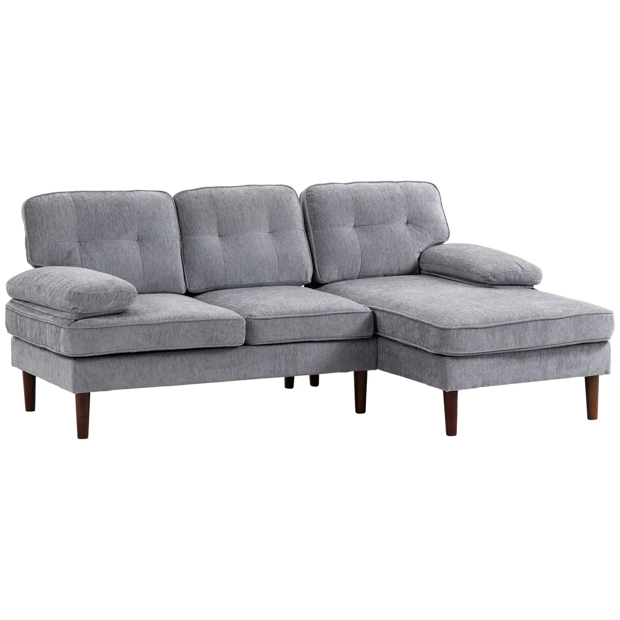 3-Seater L-Shape Sofa with Right Chaise Tufted Design, Grey
