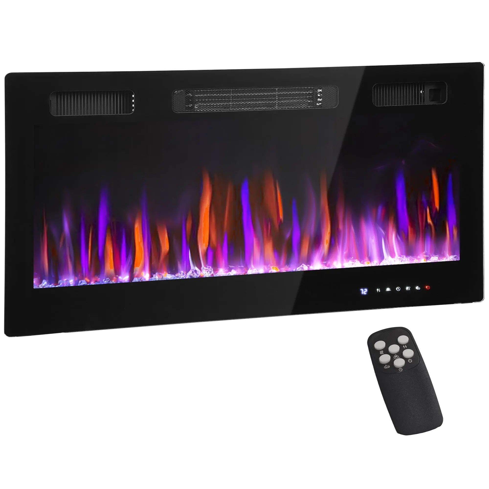 36" Thin Electric Fireplace, Freestanding, Recessed, Wall Mounted Fireplace Heater with Adjustable Flame and Thermostat, Eco Mode, Auto Switch, 12H Timer, Remote, 750/1500W