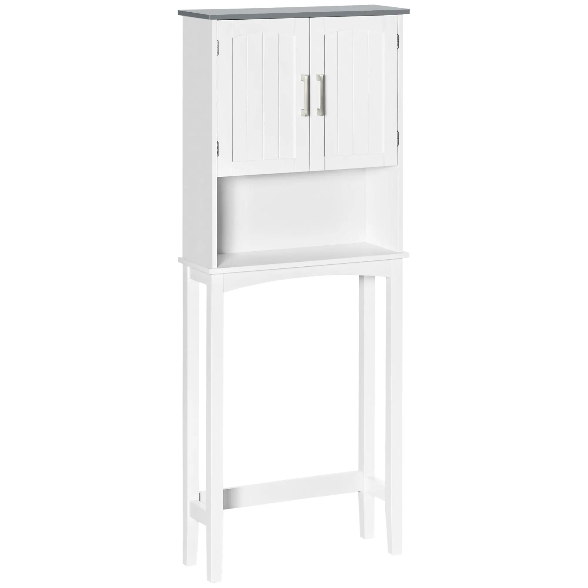 2-Door Over The Toilet Storage Cabinet with Adjustable Shelf and Open Shelf, Grey