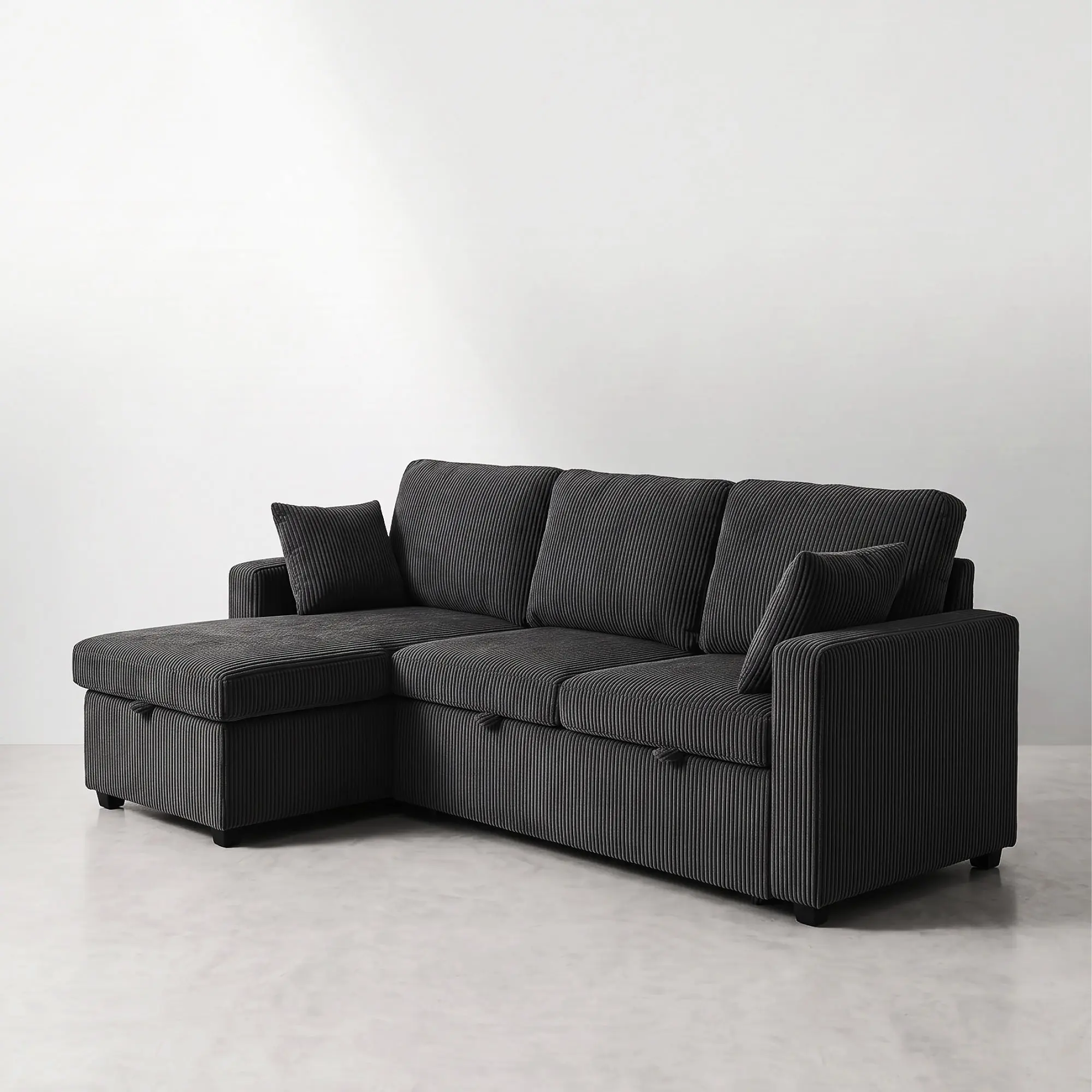 FlexLiving 81" L-Shaped Reversible Storage Sleeper Sectional, Dark Grey