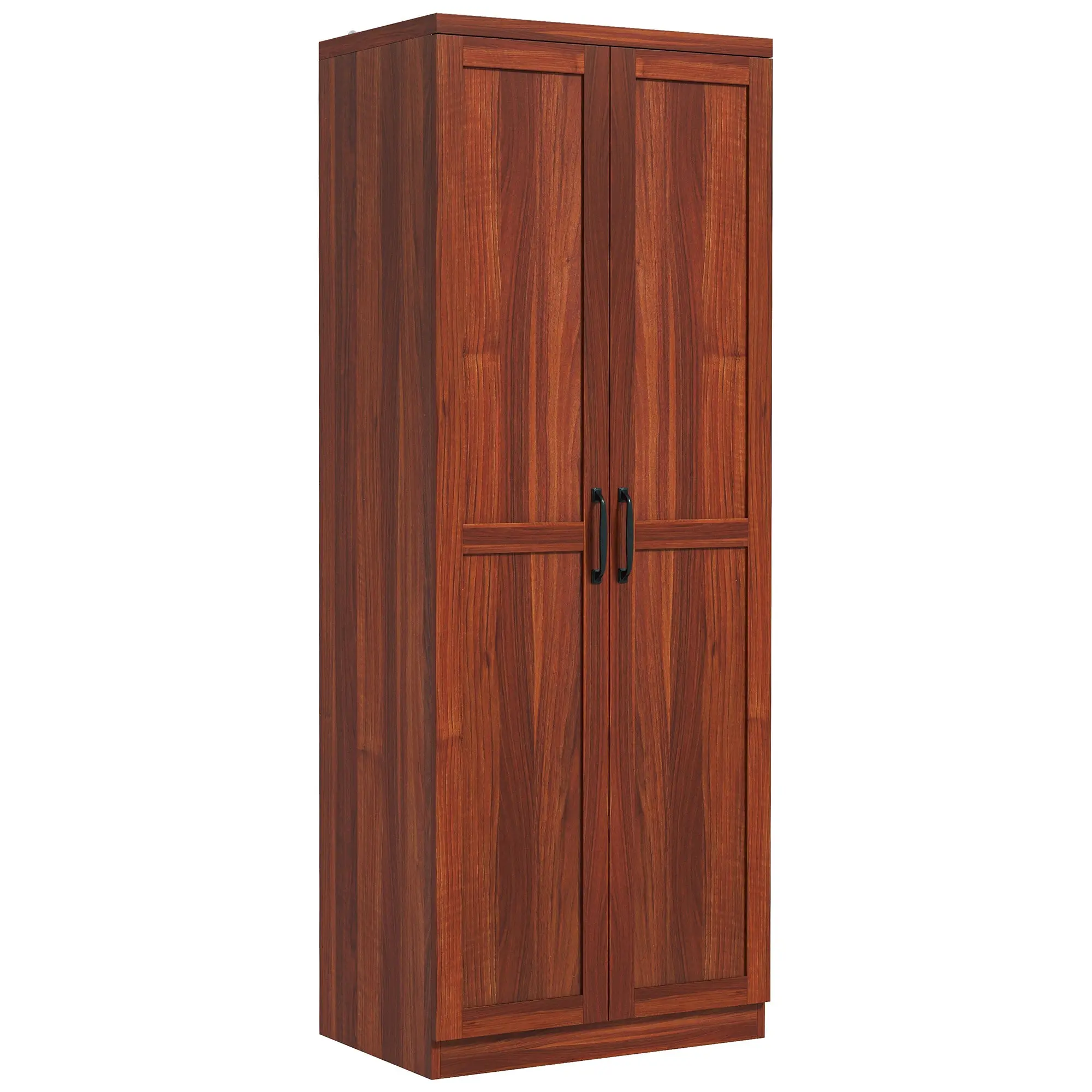63" 2-Door Kitchen Pantry with 5-tier Shelving and 2 Adjustable Shelves, Tan
