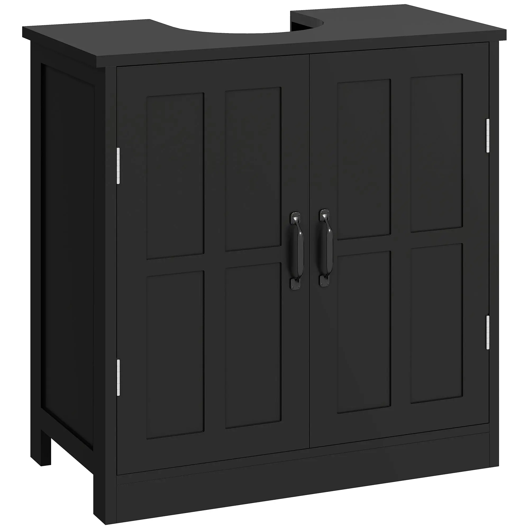 Under-Sink Pedestal Cabinet with Double Doors and Adjustable Shelf, Black