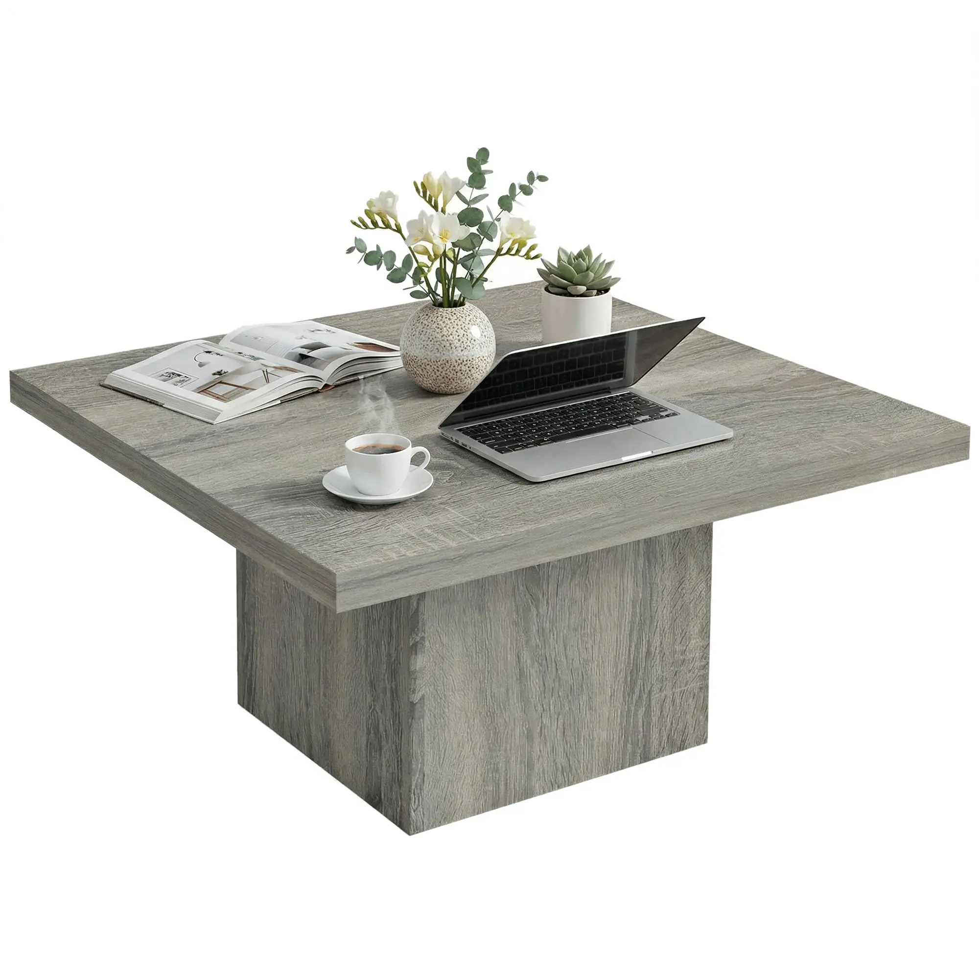 Square Coffee Table, 1.6" Thick Tabletop for Living Room, 31.5"x31.5", Gray