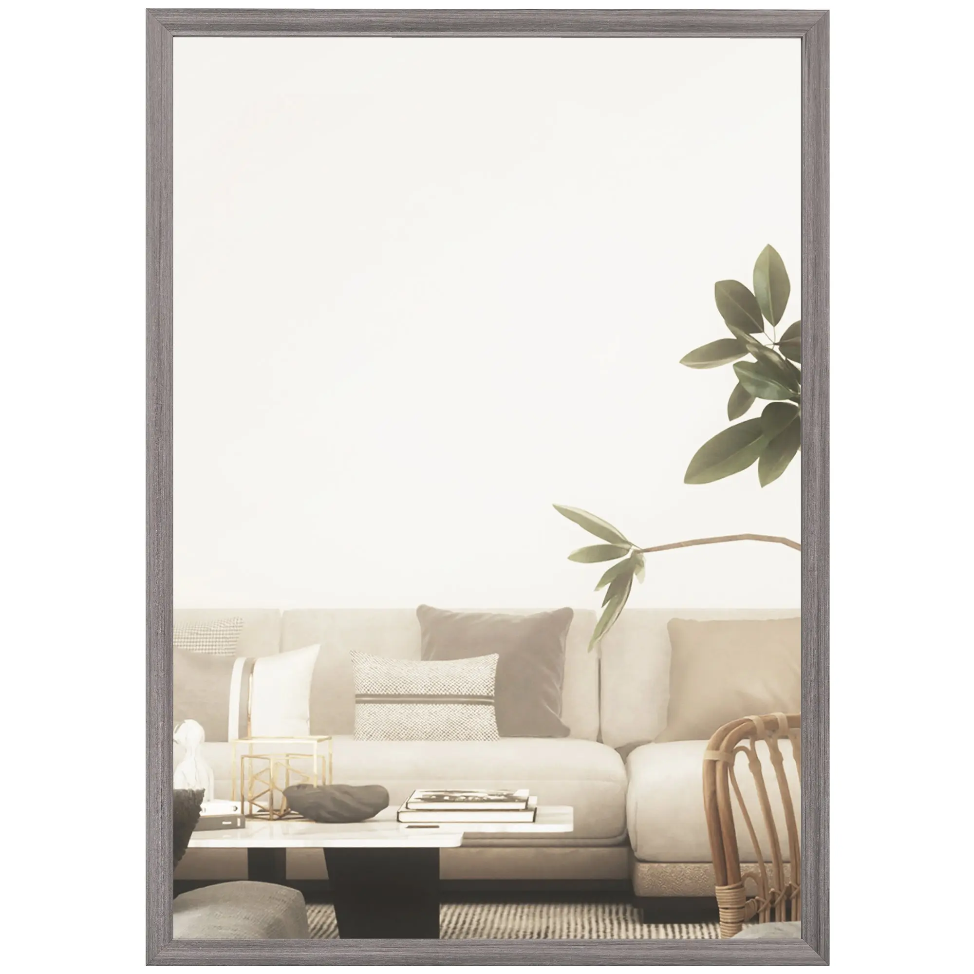 50 x 70 cm Rectangular Wall Mirror with Grey Wood Grain, Wall-Mounted