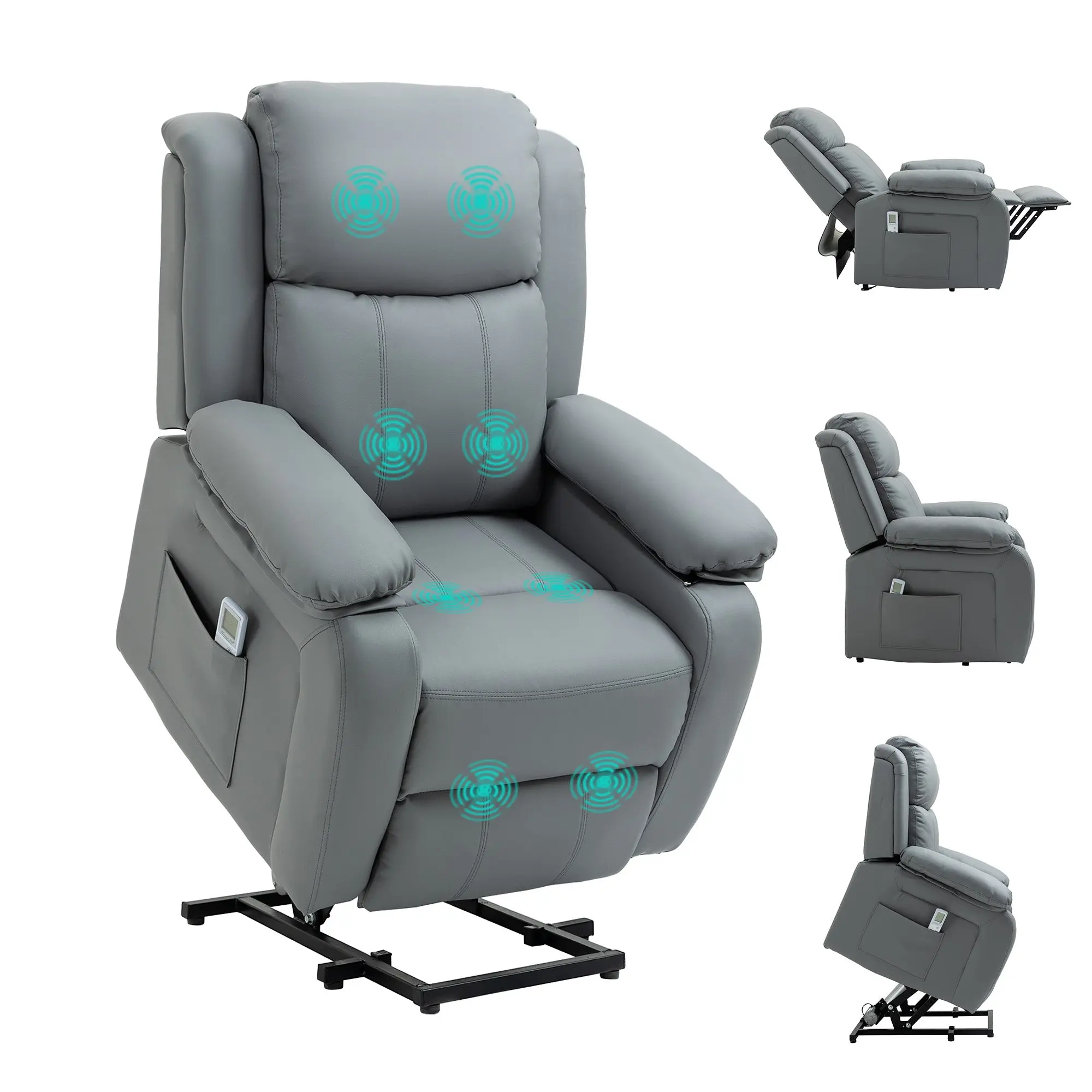 Electric Lift Recliner Chair with Vibration Massage & Side Pocket, Grey