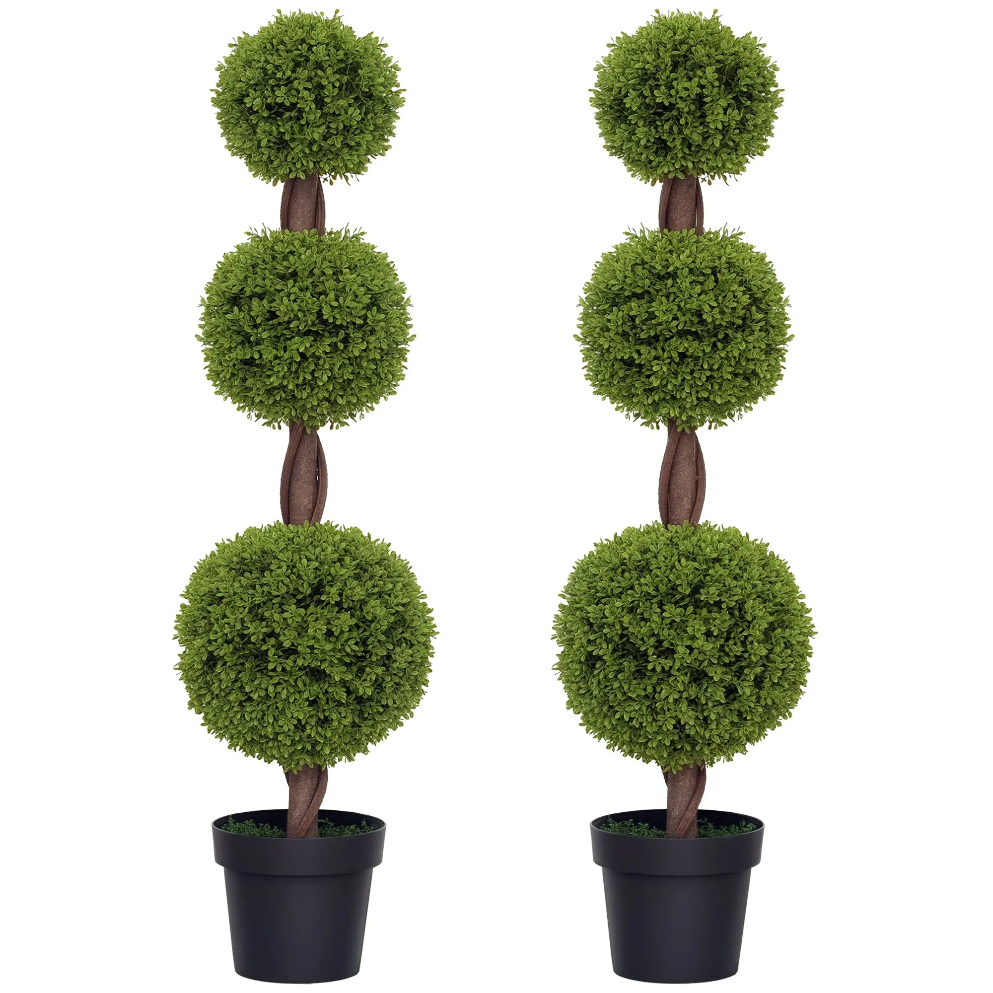 Artificial Boxwood Topiary Tree Set of 2, 45.3" Faux Boxwood Ball Tree in Pot, Fake Plant for Decor, Green