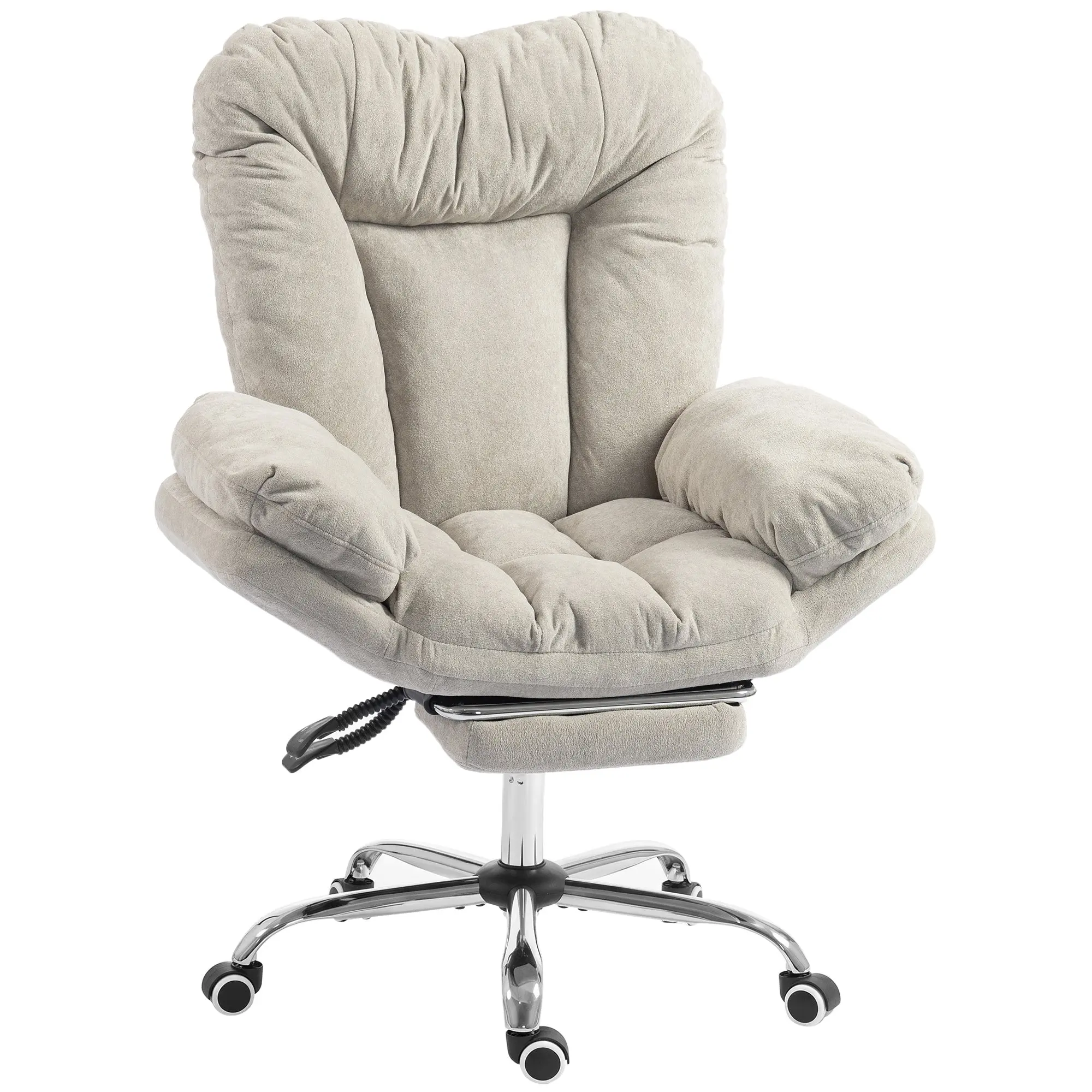 Criss-Cross Wide Task Chair with Footrest, Overstuffed Reclining Backrest and Swivel Wheels, Light Grey