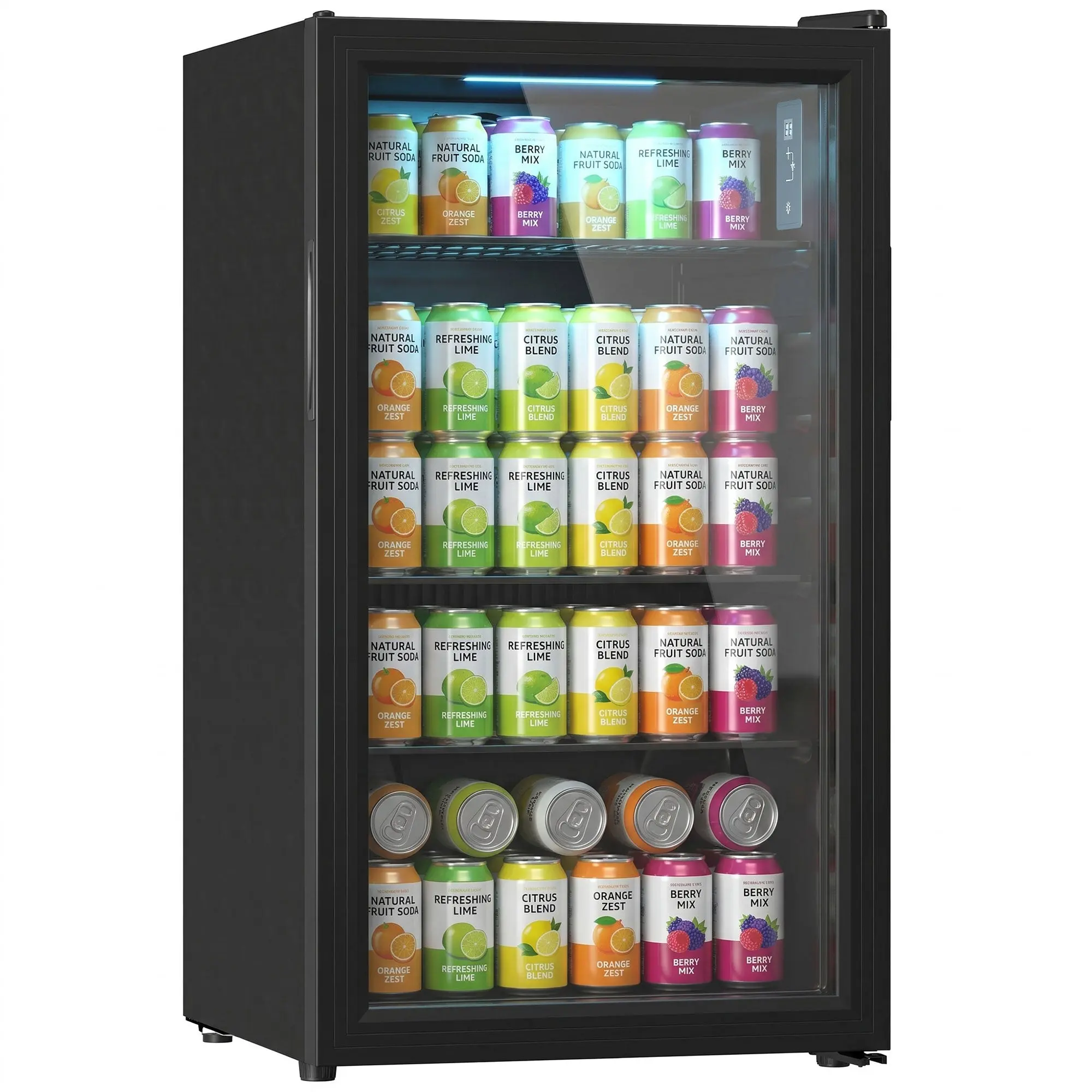 3.2 Cu.Ft Beverage Refrigerator with Glass Door for Soda & Beer, Black