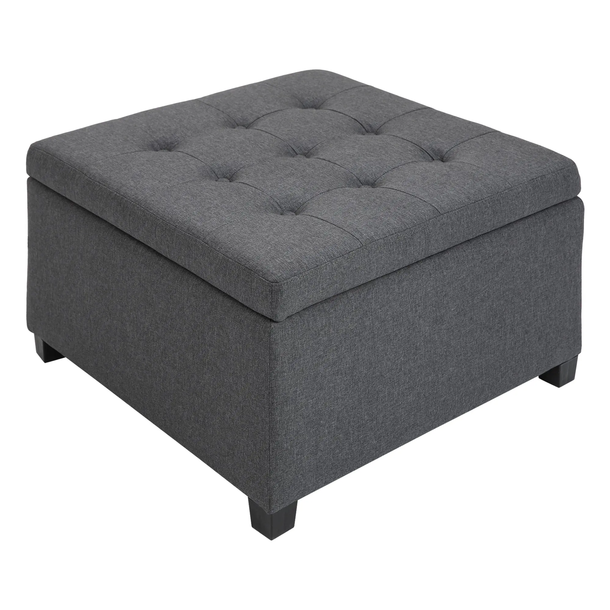 Tufted Linen-Touch Storage Ottoman with Removable Lid and Bench Seat, Dark Grey