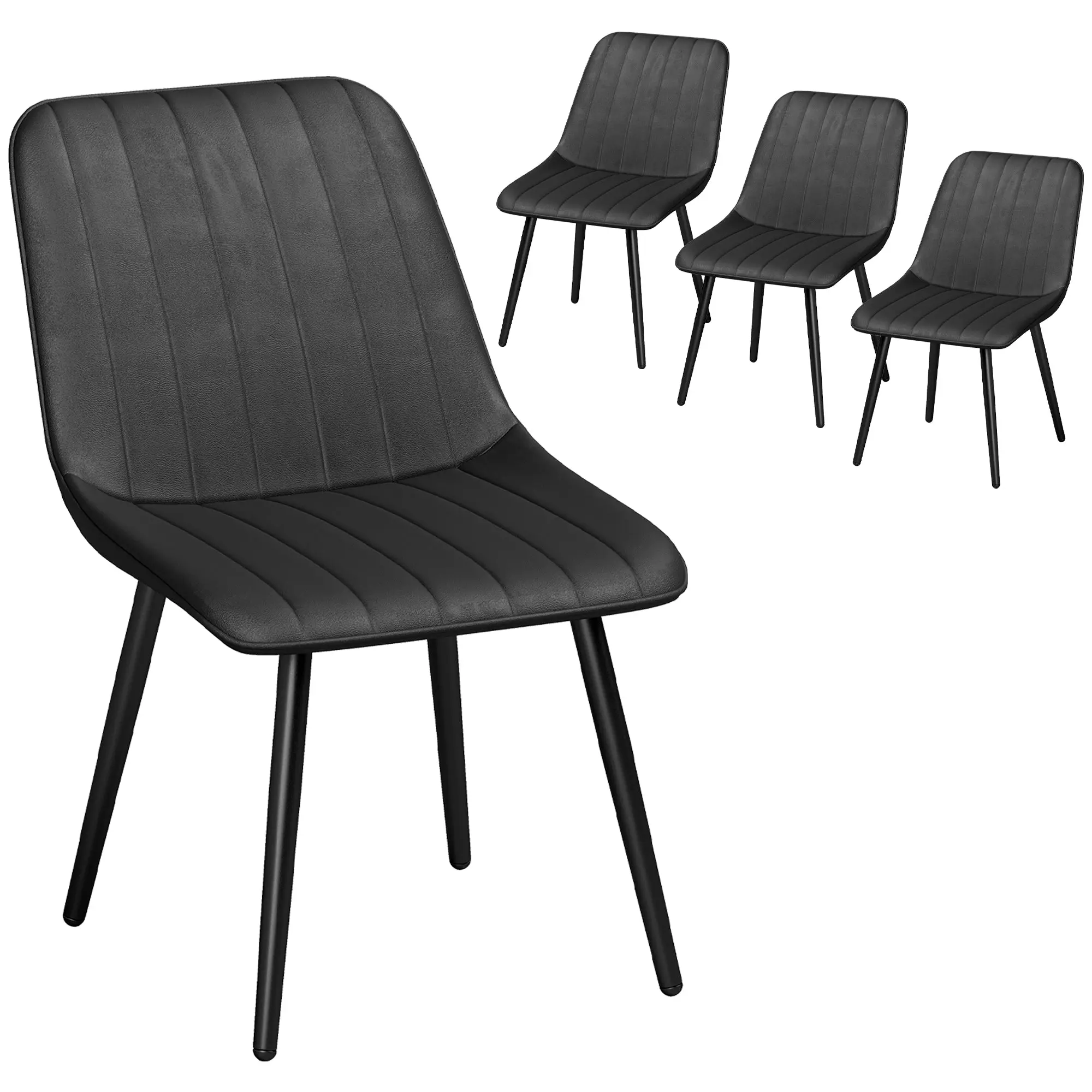Dining Chairs Set of 4 with Faux Leather Upholstery and Metal Legs, Black