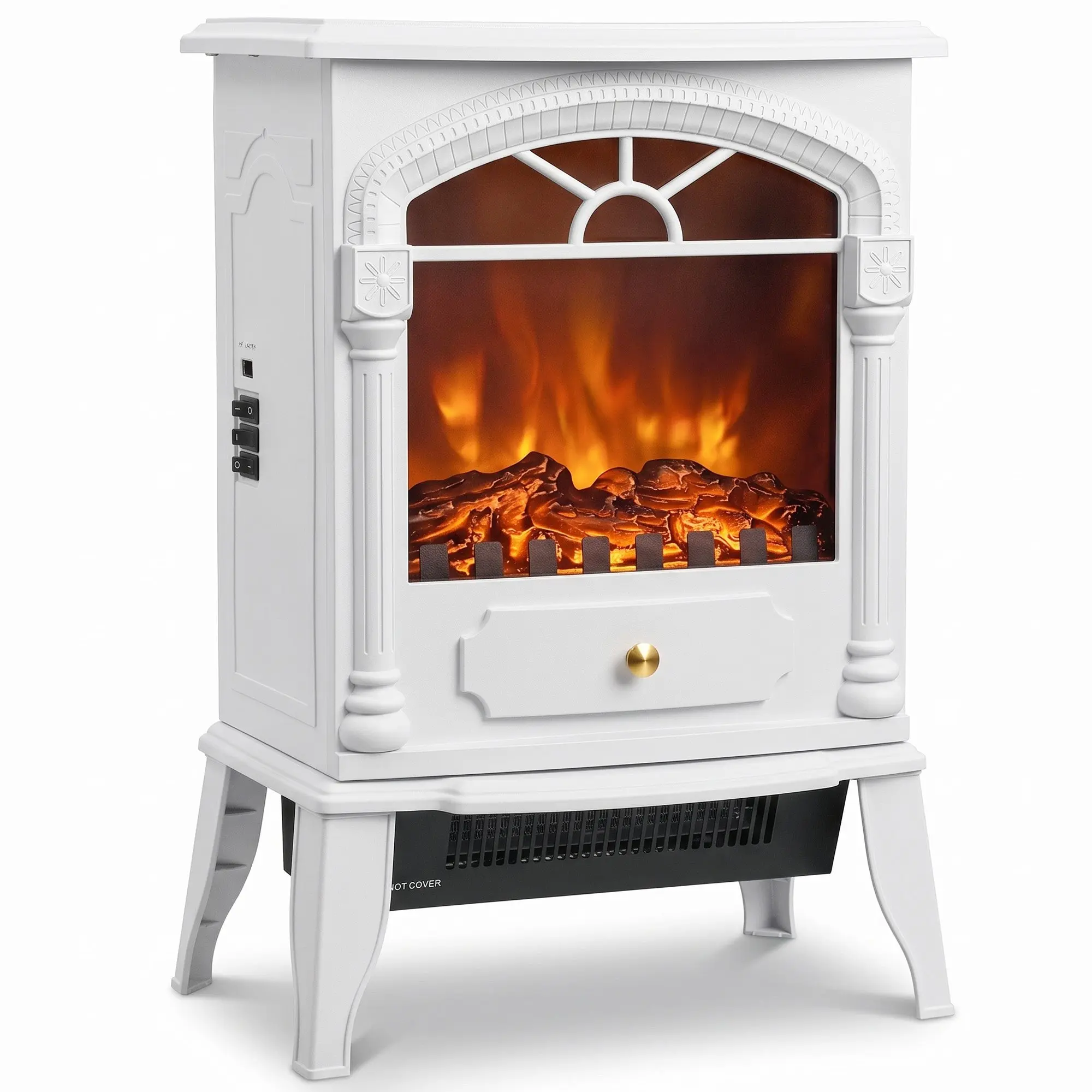 Electric Fireplace Stove with 3D Flame & Thermostat, 2000W-1000W, White
