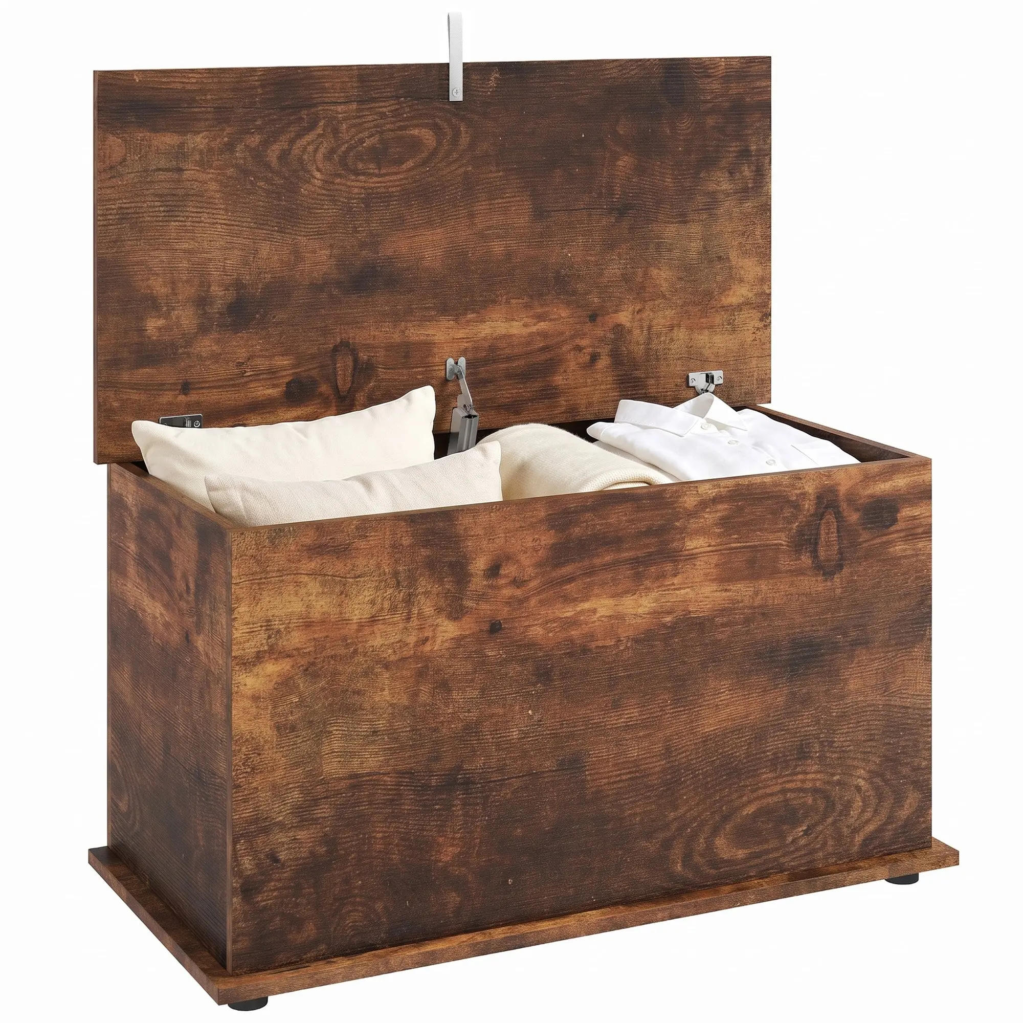 102L Storage Chest with Safety Hinged Lid, Bench-top 80x40x45cm Rustic Brown