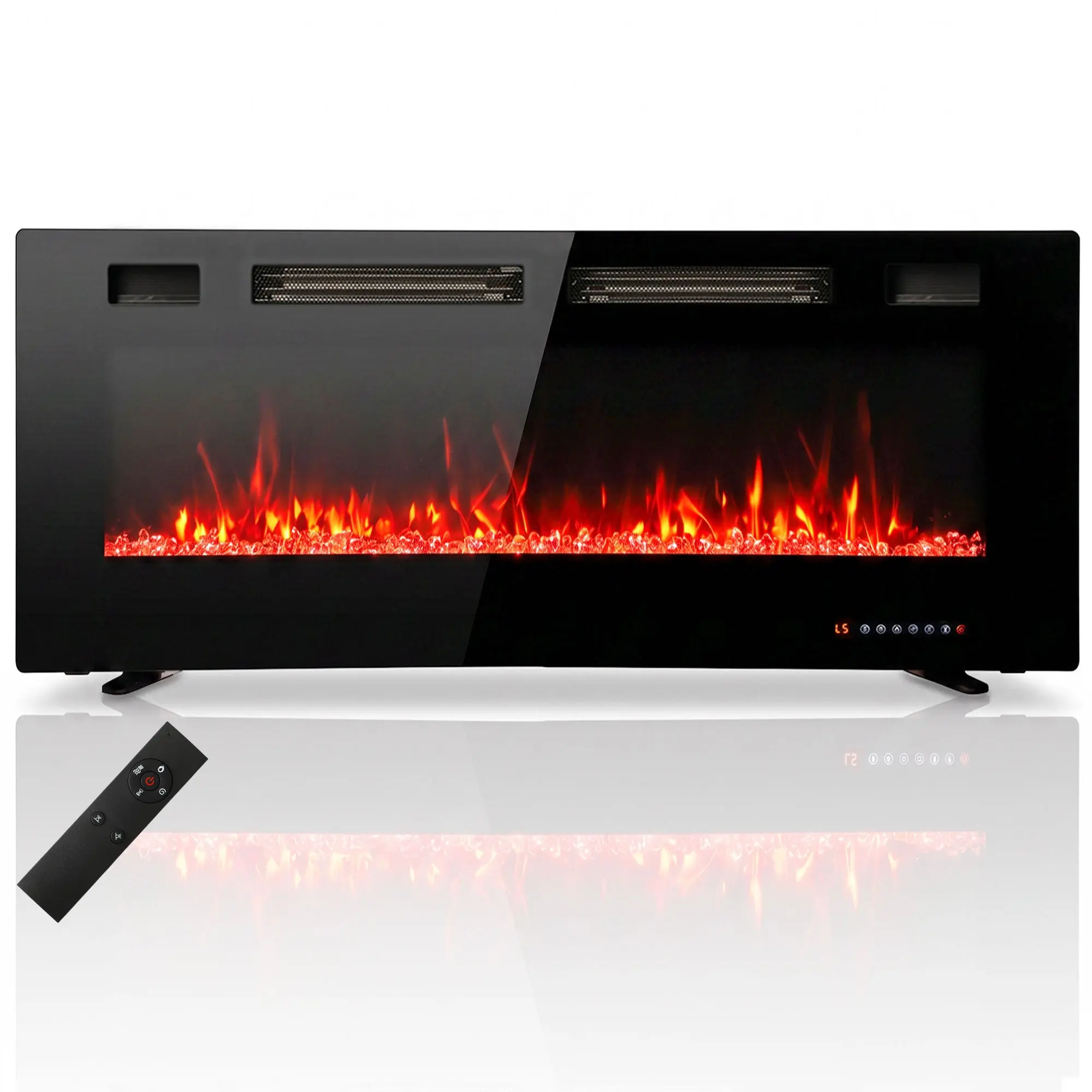 50\" Ultra-Thin Electric Fireplace Insert for Wall or Freestanding Use, Flame Effect, Black