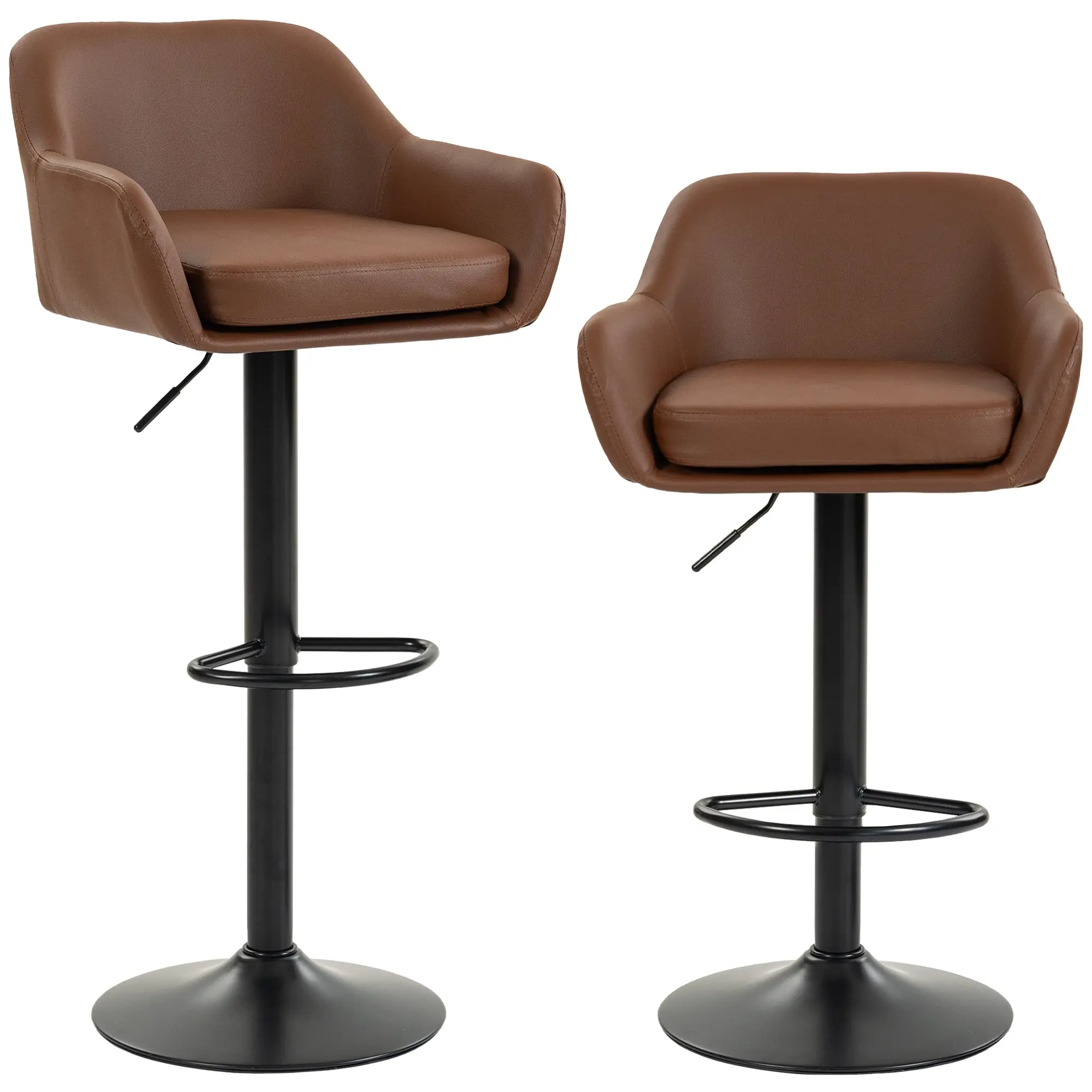 Adjustable Swivel Counter Barstools 2-Pack with Back, PU Leather, Brown